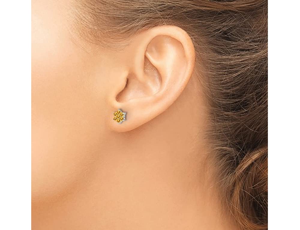 1.15 Carat (ctw) Natural Citrine Flower Button Earrings in 14K White Gold - Elegant Dangle Earrings for Women, Perfect for Weddings, Parties & Everyday Wear