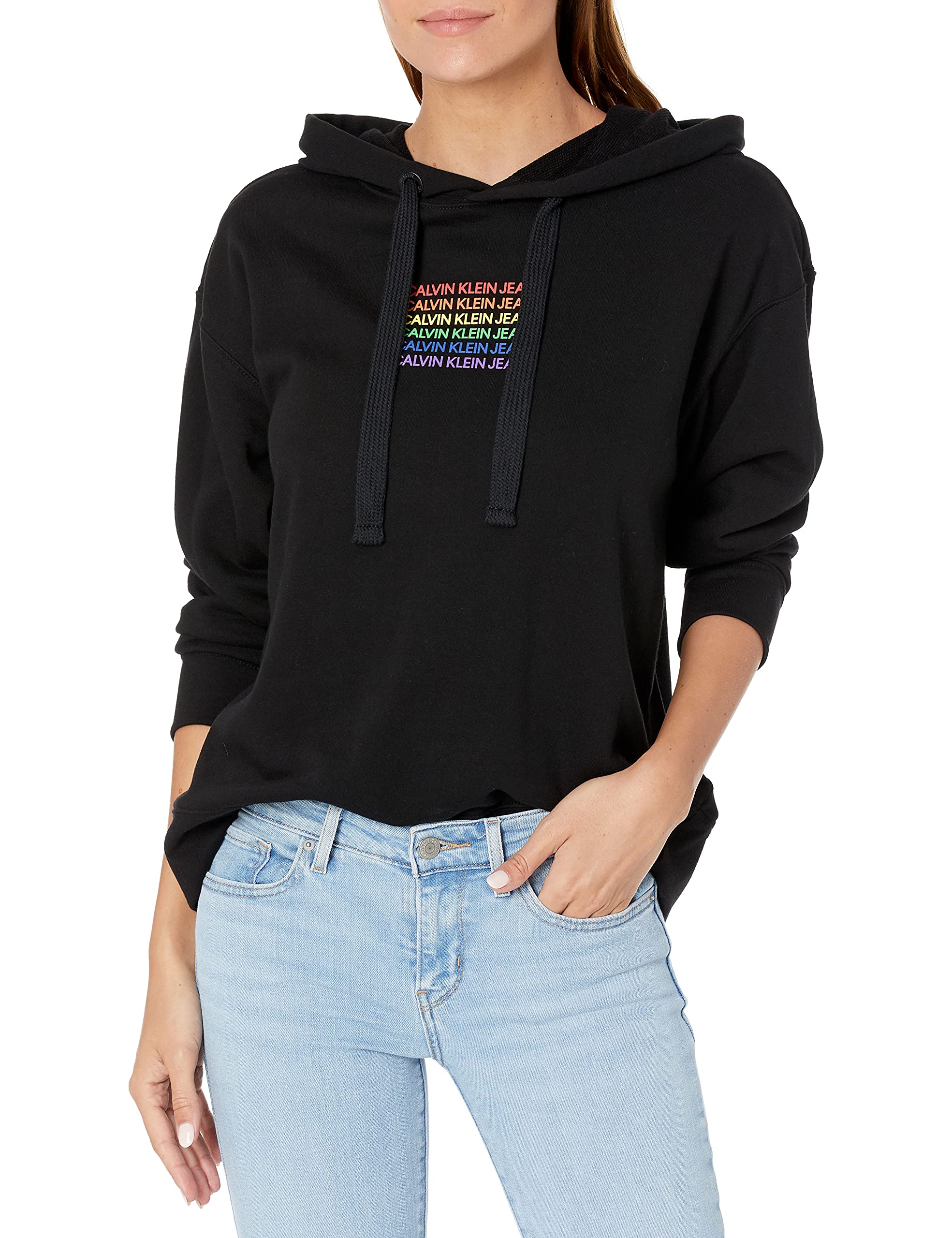 Calvin Klein Jeans Women's Long Sleeve Hooded Sweatshirt | Cozy Pullover for Casual Wear, Gym & Lounge | Fashionable Streetwear Essential