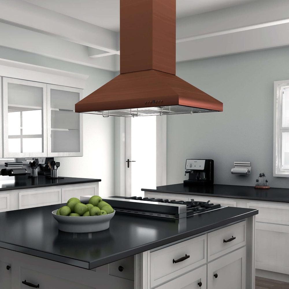 ZLINE 36 Inch Designer Series Copper Island Mount Range Hood (8KL3iC 36) - Premium Kitchen Ventilation for Modern Homes, Perfect for Open Concept Kitchens and Cooking Areas