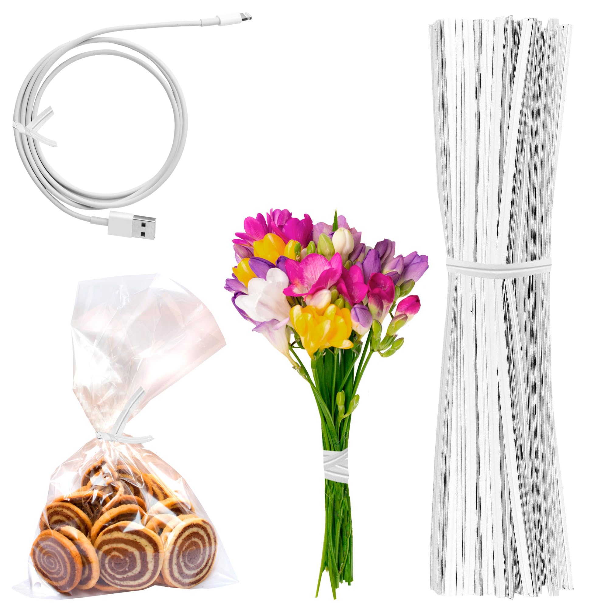 APQ 4-Inch White Metallic Twist Ties for Bags - 2000 Pack Plastic-Coated Bread Bag Closures, Reusable Heavy-Duty Twisty Ties for Treat Bags, Bread, Pastries & Food Packaging - Perfect for Bakeries, Cafes, Home Kitchen & Party Favor Bags