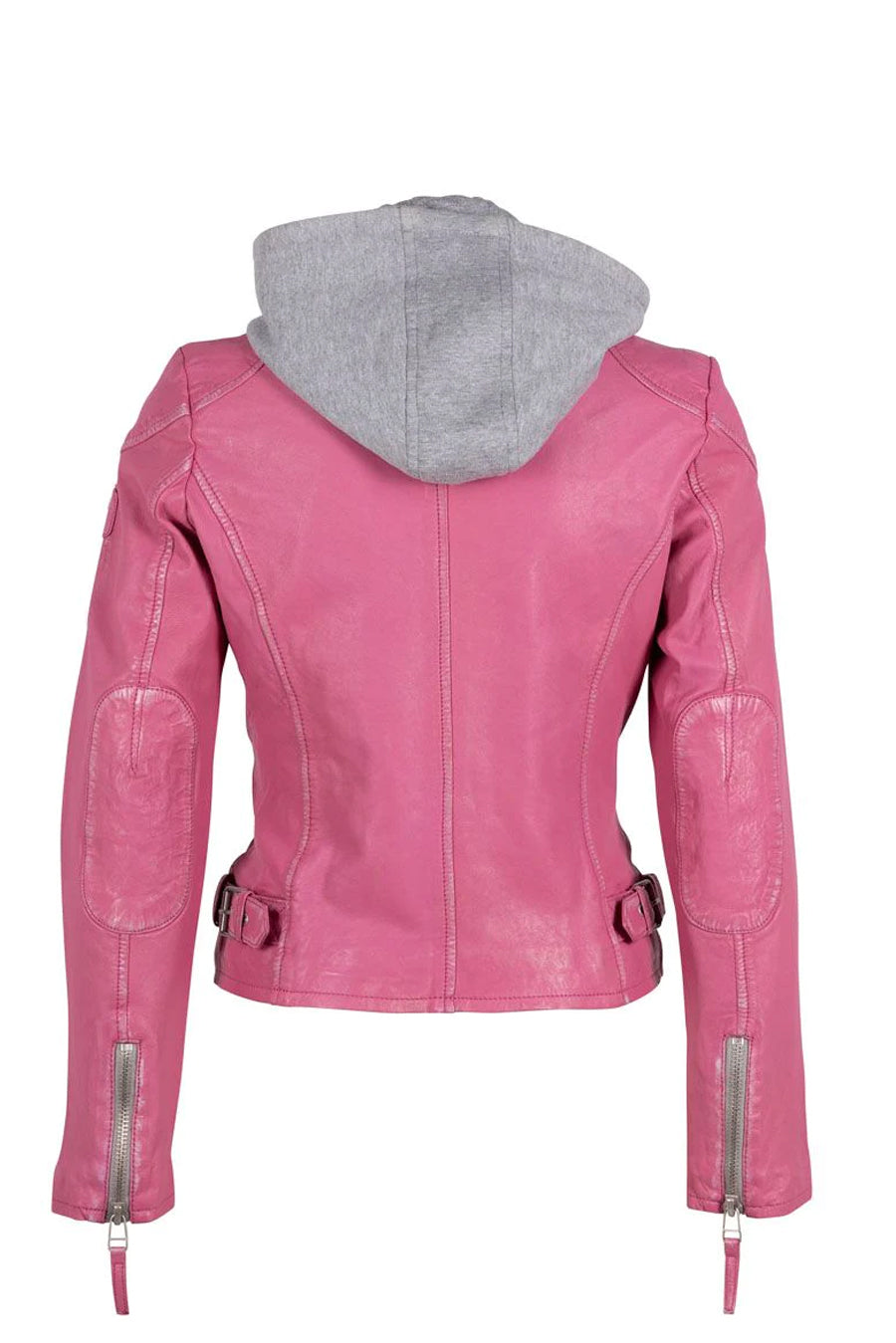 Finja Women's Pink Hooded Leather Jacket - Stylish & Warm Outerwear for Fall & Winter Fashion | Perfect for Casual Outings & Night Events
