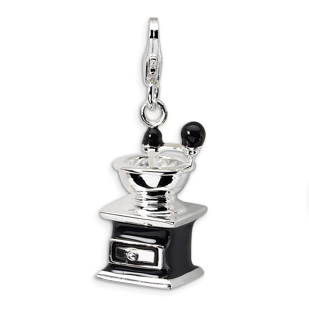Ryan Jonathan Sterling Silver 3D Enameled Coffee Grinder Charm Pendant with Lobster Clasp - Black Jewelry for Coffee Lovers & Baristas - Perfect Gift for Birthday, Anniversary & Coffee Enthusiasts