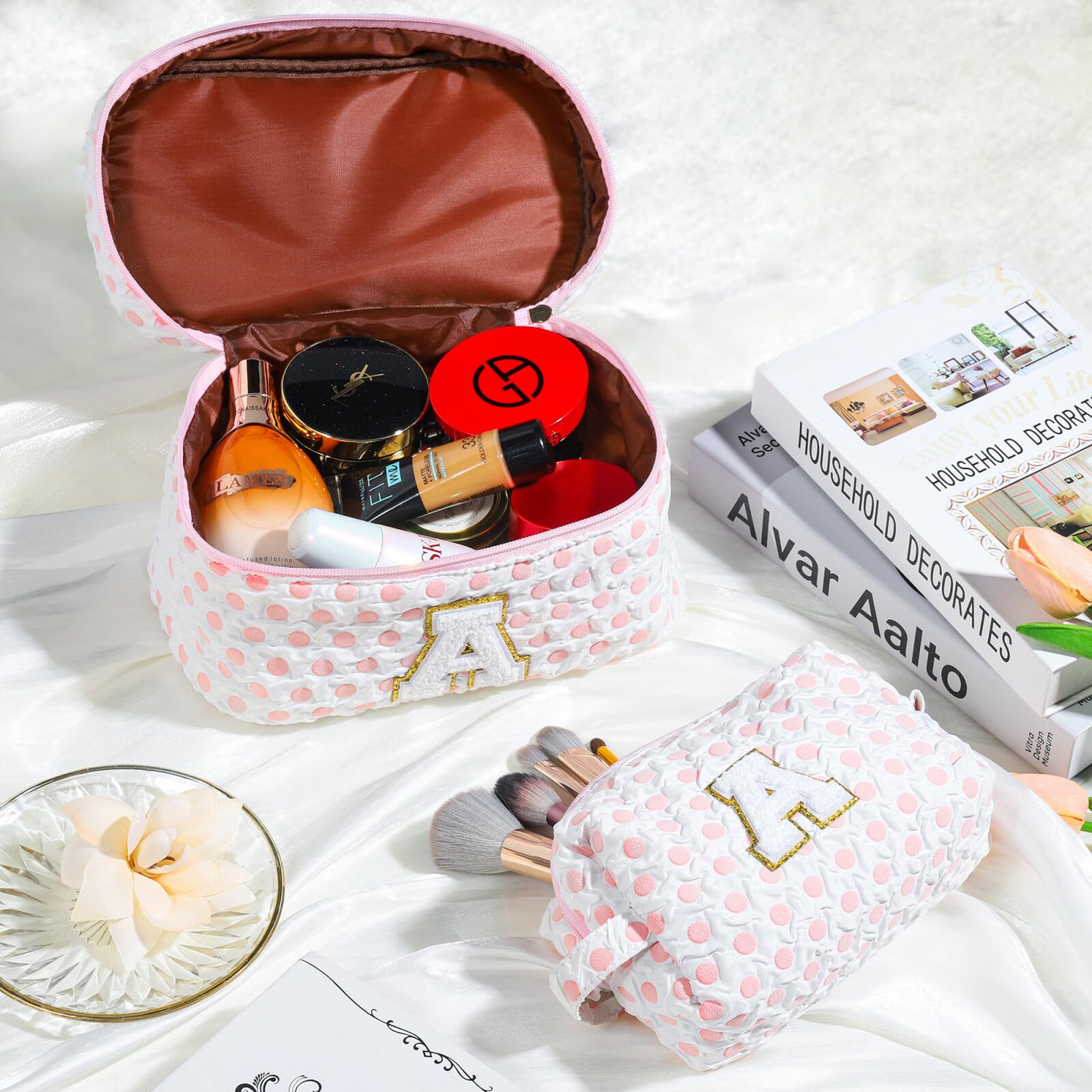 YOOLIFE Personalized Initial Makeup Bag for Teens - Travel Cosmetic Pouch for Girls Age 5-16 | Cute Birthday Gift, Easter Present & School Essentials | Perfect for Sleepovers, Travel & Daily Organization