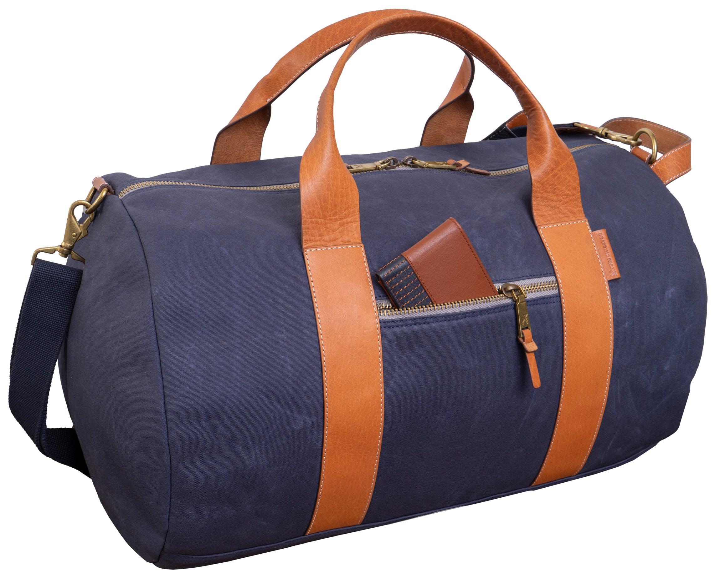 Voyager 21 Waxed Canvas Duffel Bag - Waterproof Travel Duffel for Men & Women, Navy Blue - Perfect for Weekend Trips, Gym & Outdoor Adventures