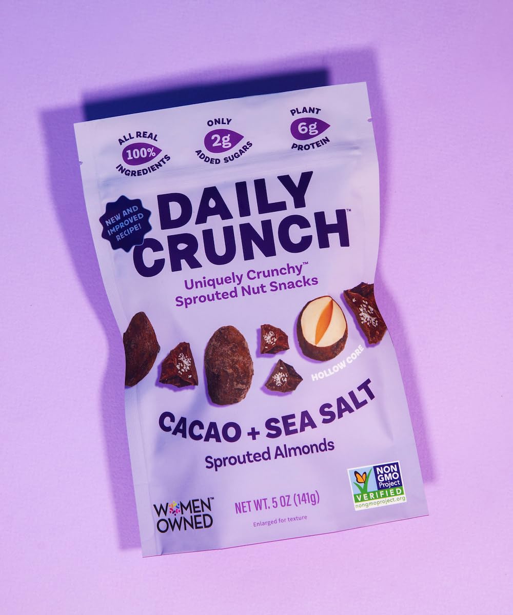 Organic Sprouted Almonds Snack - 5oz Bags (6 Pack, Cacao & Sea Salt) | Healthy Keto, Paleo & Vegan Friendly | Perfect for On-the-Go, Office & Gym Snacking