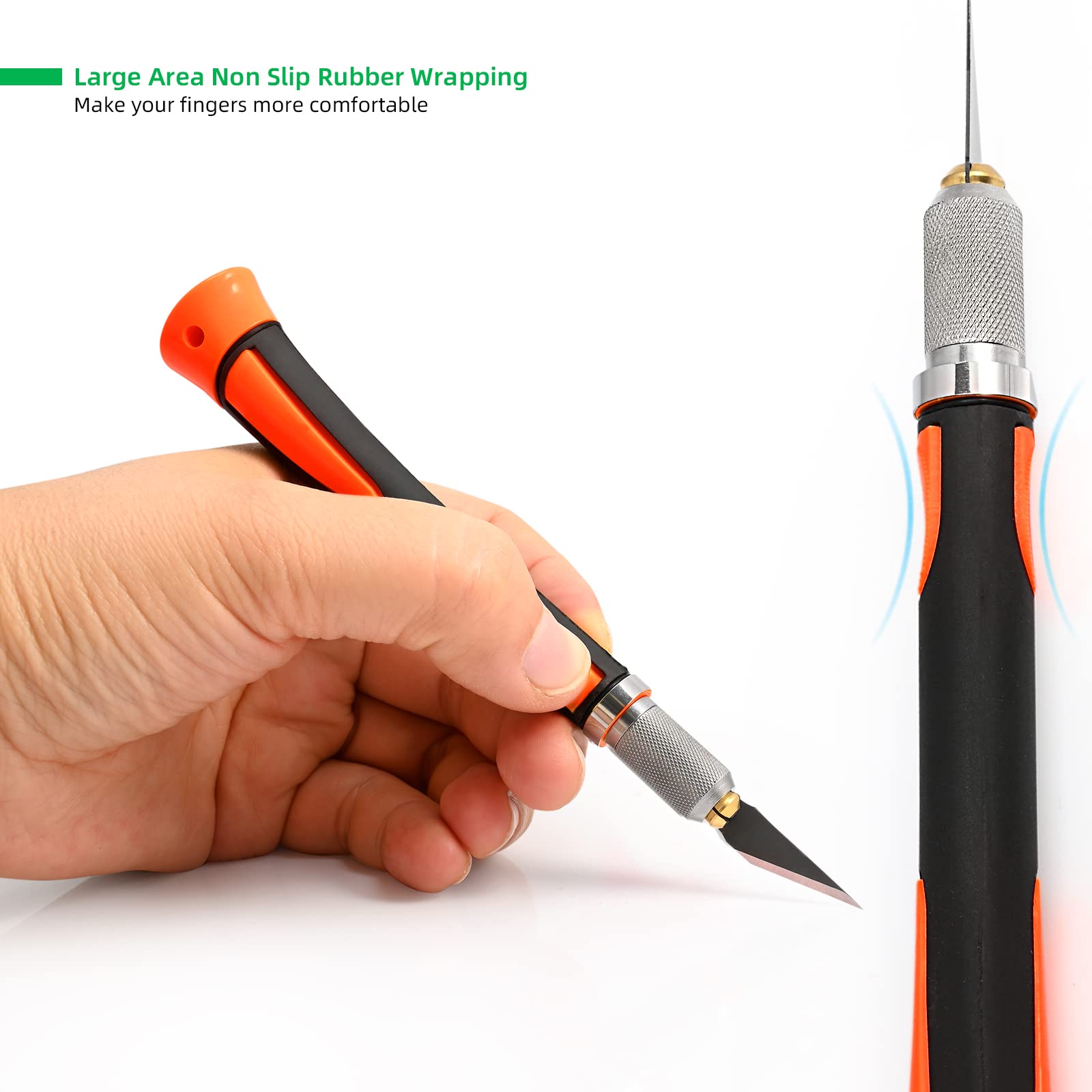 FOSHIO 2 Pack Precision Craft Knife Set with 20 Replacement Blades - Ergonomic Non-Slip Handle & Protective Cover - Ideal for Art, Crafting, Scrapbooking, Stencil Cutting, DIY Projects (Orange)