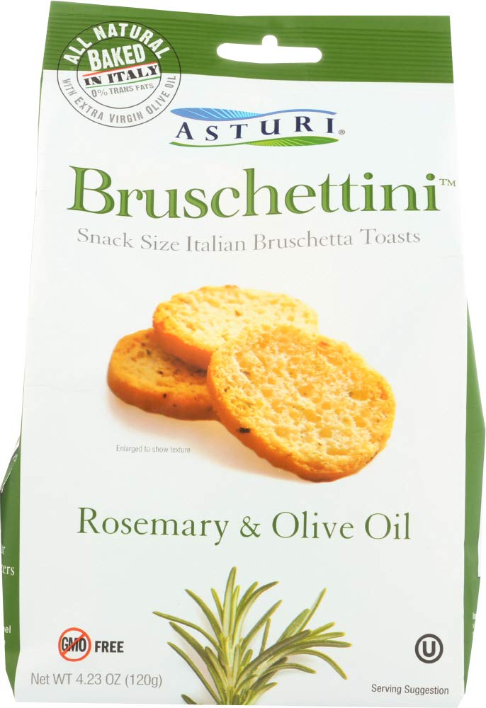 Asturi Rosemary & Olive Oil Bruschettini Crackers - 4 Pack (4 Bags) | Gourmet Italian Appetizers for Parties, Charcuterie Boards & Wine Pairing