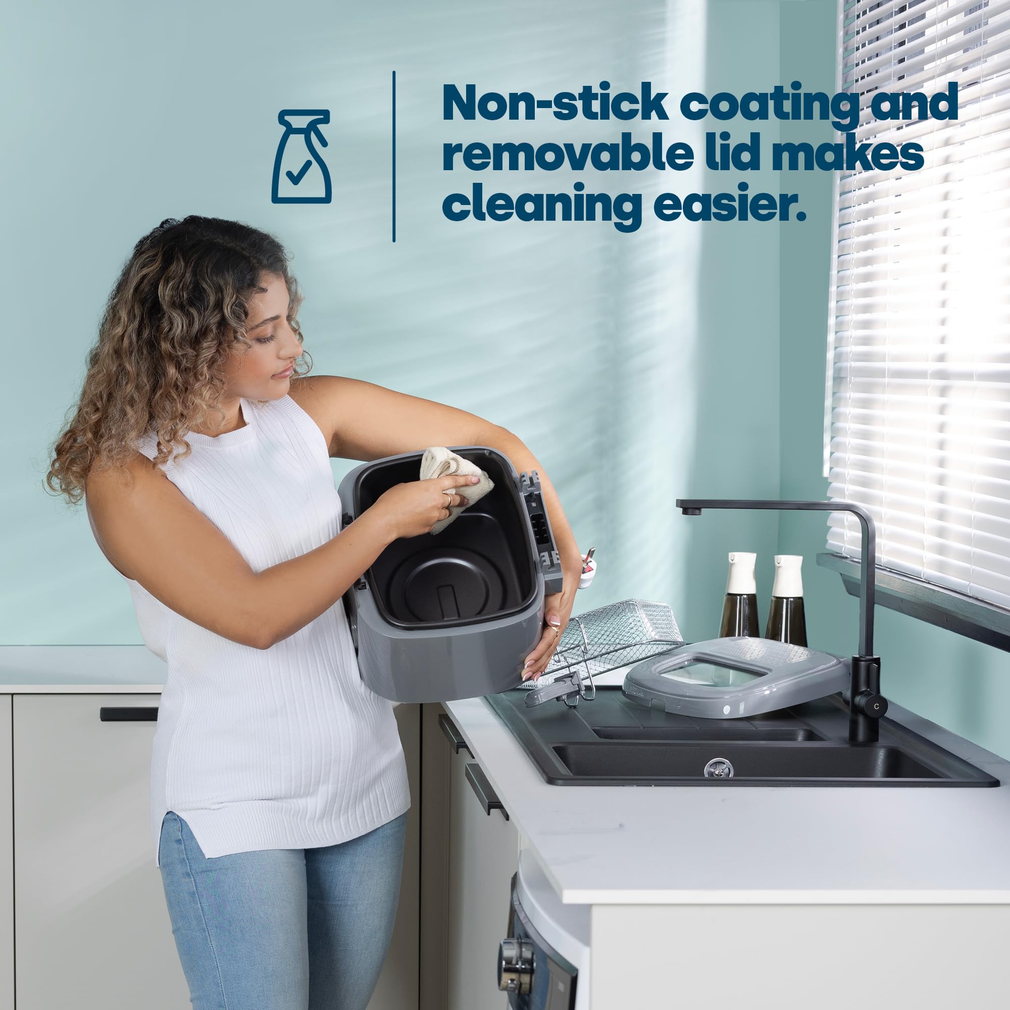 LIVIVO 2.5L Electric Deep Fryer with Non-Stick Coating, Mesh Basket & Safety Handle - Countertop Oil Fryer with Viewing Window for Easy Cleaning (White/Grey) - Perfect for Home Kitchen, Restaurants & Fast Food Shops