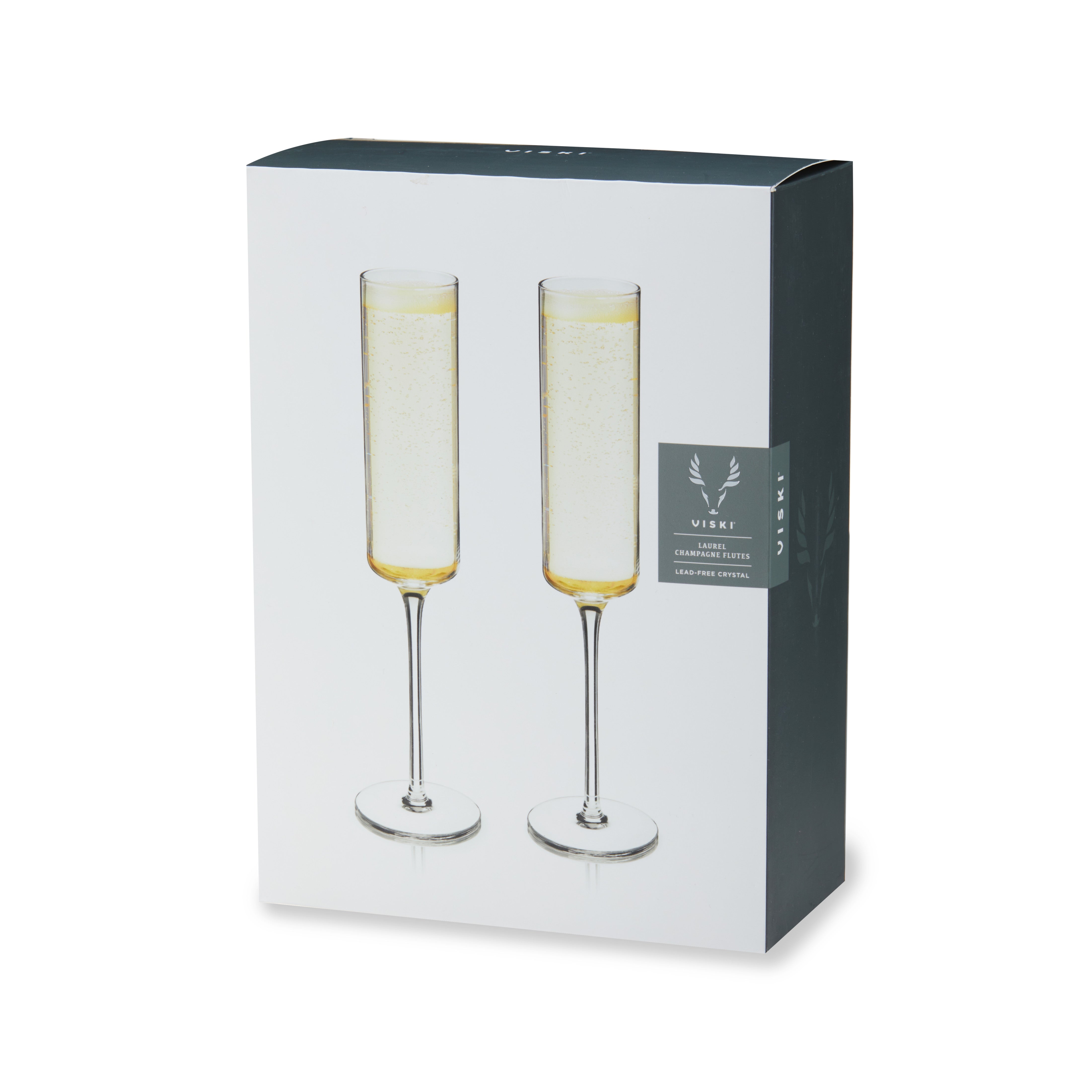 Laurel Crystal Champagne Flutes Set of 2 - Elegant Stemware for Weddings, Anniversaries & Special Occasions - Perfect for Toasting & Celebrations