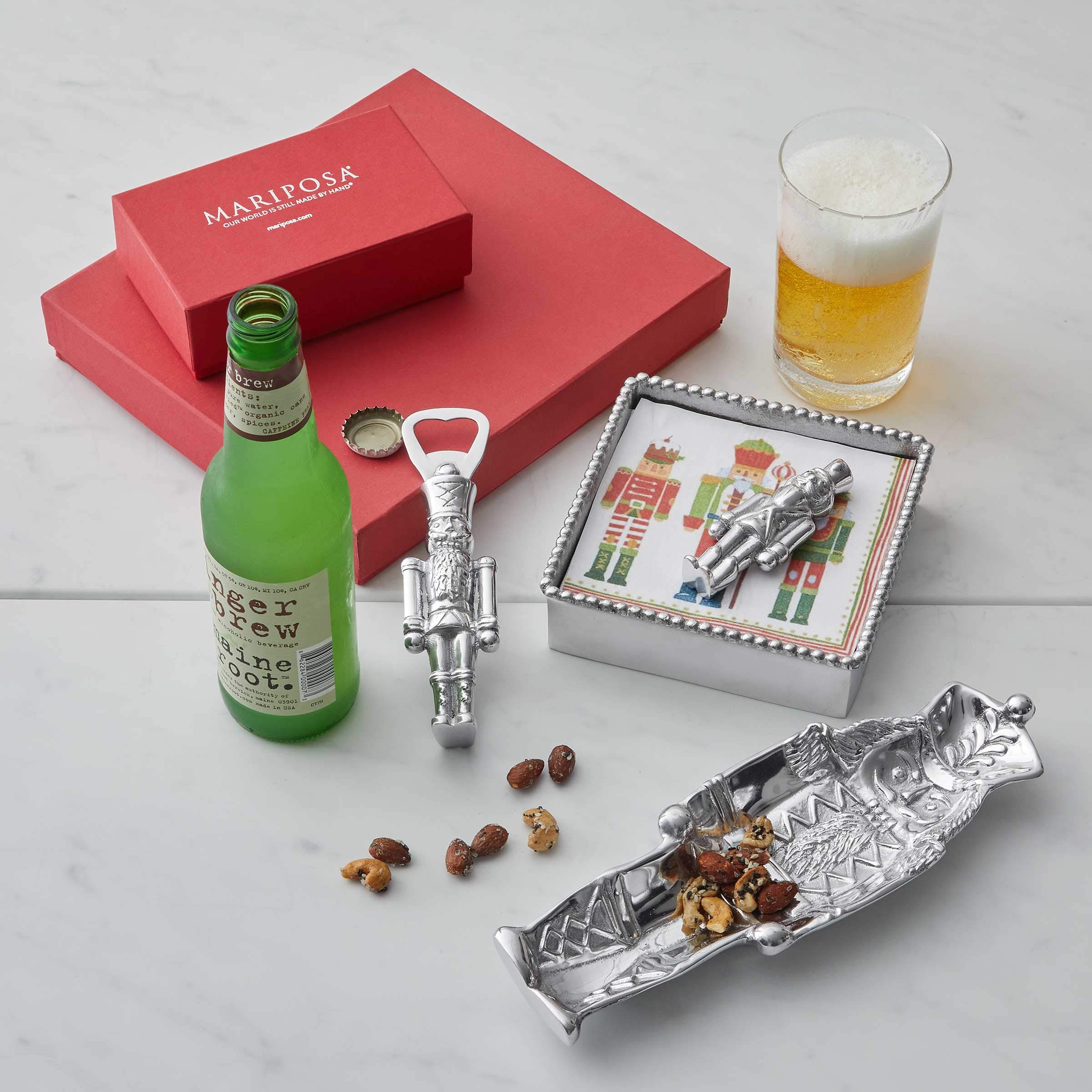 Elegant MARIPOSA NUTCRACKER Napkin Box Set in Silver | Recycled Sandcast Aluminum | Handmade in Mexico | Perfect for Holiday Dining & Gift Giving