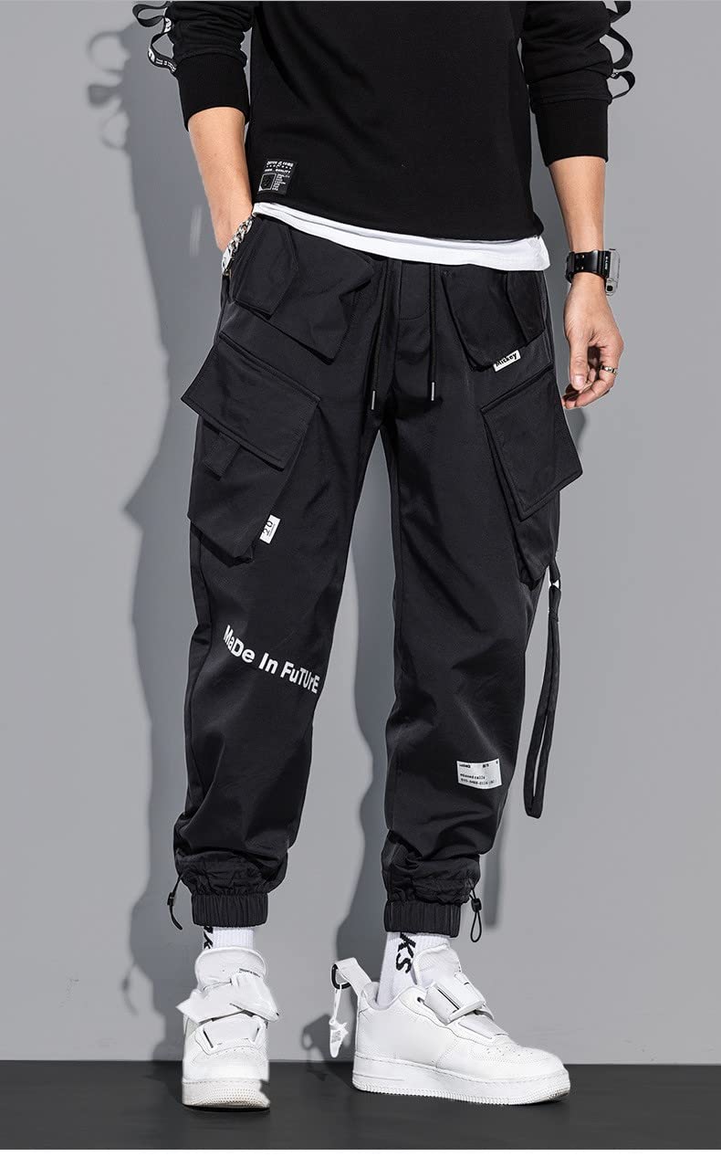 Gothic Patchwork Black Jeans for Women - Punk Rock Aesthetic Emo Pants with Big Pockets & Drawstring Waist | Casual Streetwear, Fall Fashion, Halloween Costume, Concert Outfit