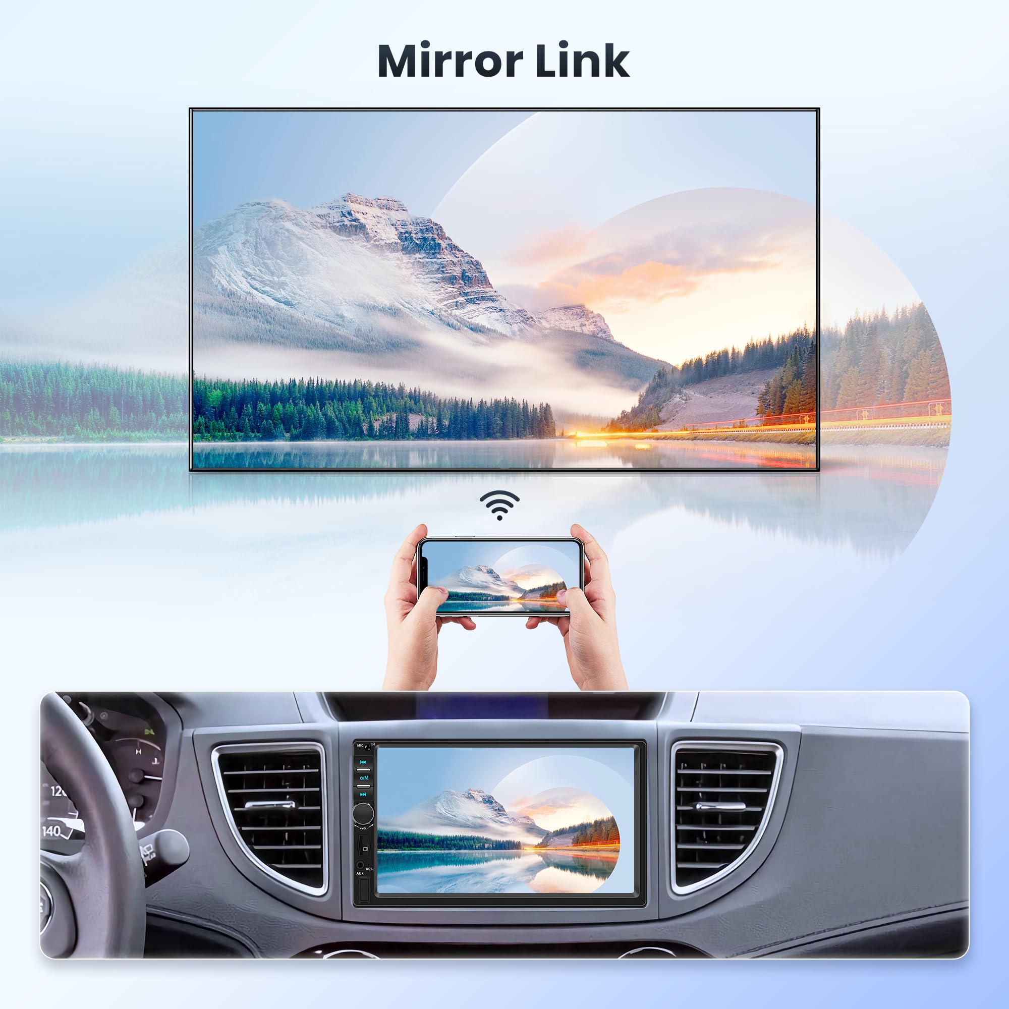 Rimoody 7 Inch Double Din Car Stereo with Apple CarPlay & Android Auto - 2 Din Touch Screen Car Radio with Mirror Link, Bluetooth, FM, HD Backup Camera, Fast Charging, Dual USB & AUX - Perfect for Road Trips & Daily Commutes
