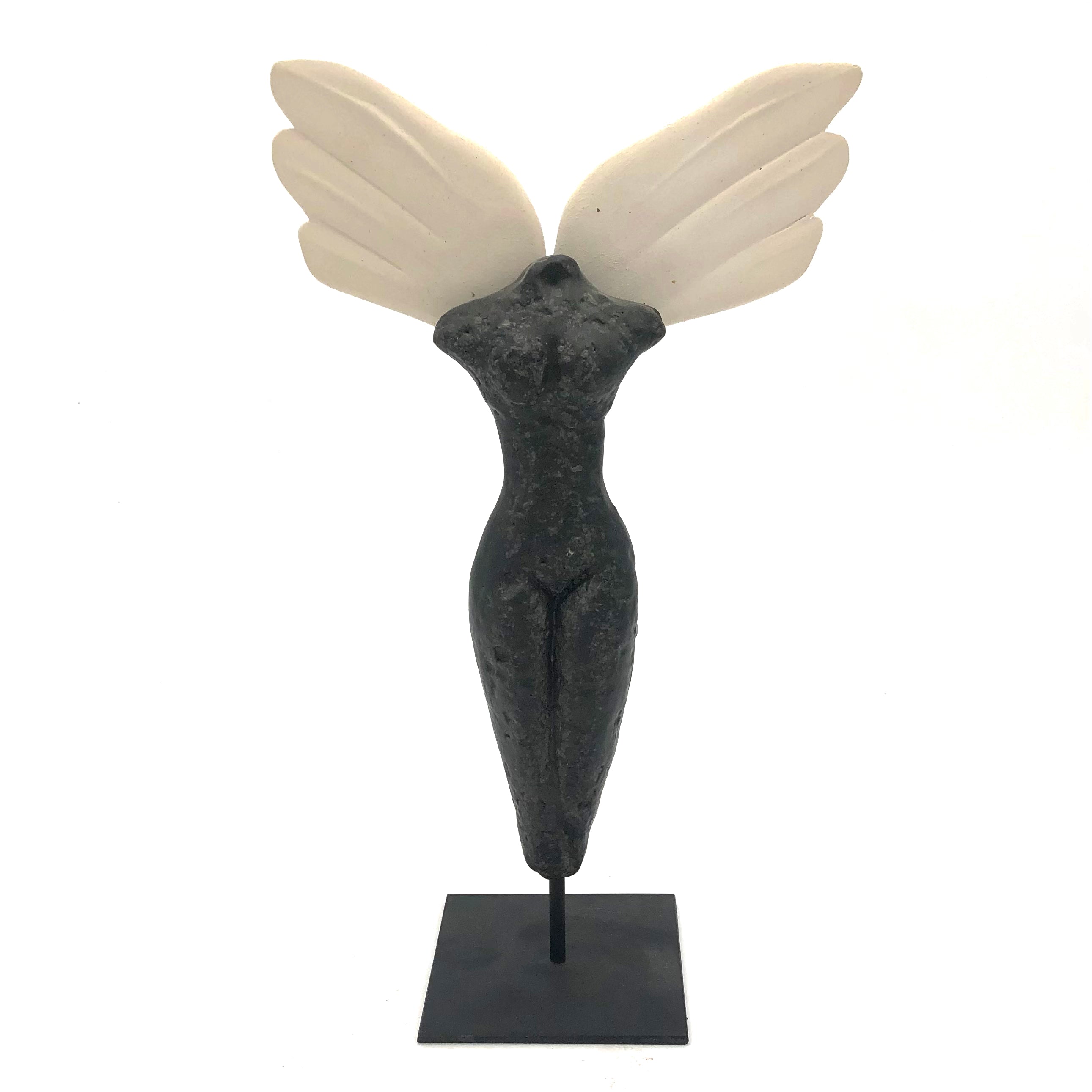 Cathy Broski Black Winged Sculpture on Base - Elegant Home Decor, Office Art, and Gift for Collectors