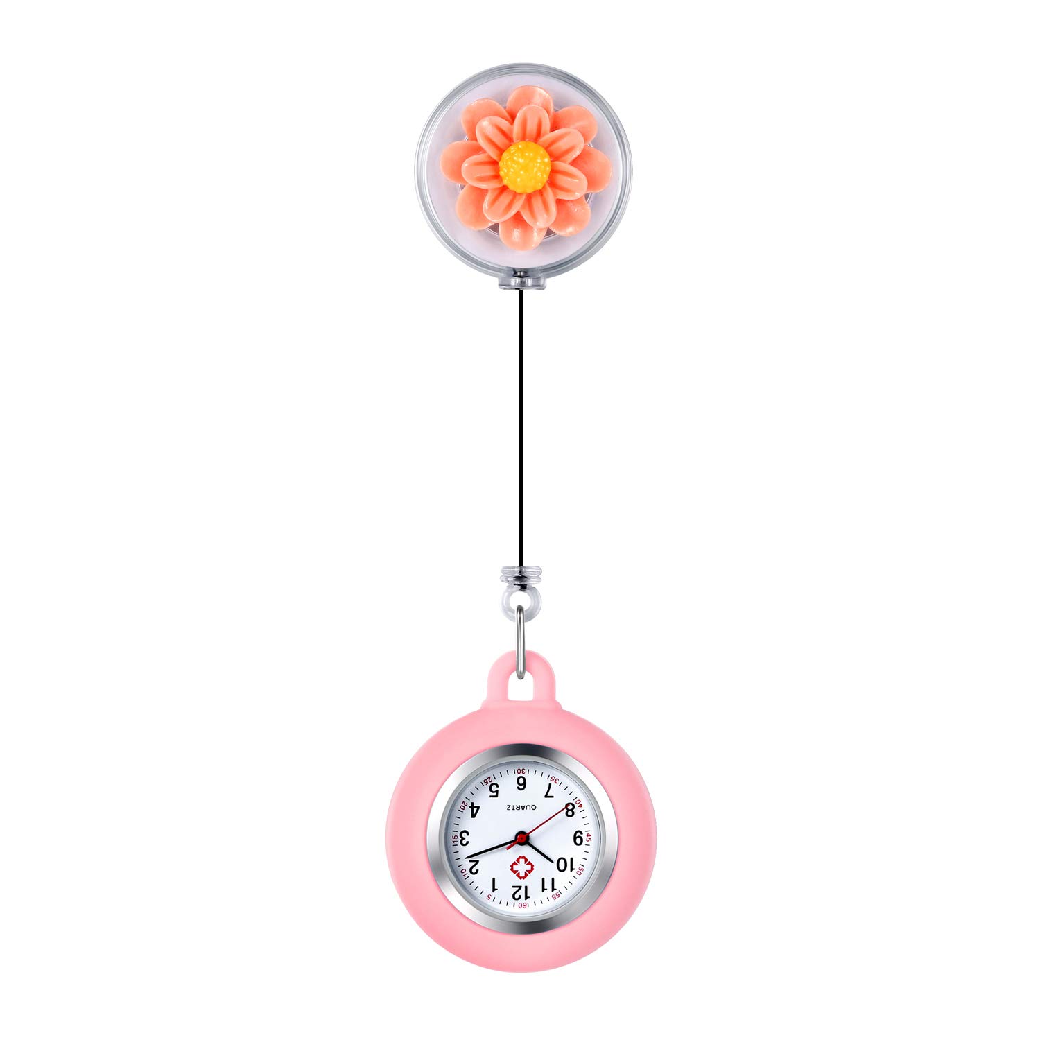 Avaner Retractable Nurse Watch with Flower Pattern - Clip-On Hanging Fob Watch for Nurses & Doctors - Cute Lapel Watch for Medical Professionals | Perfect for Clinical Shifts, Hospital Rounds & Healthcare Work