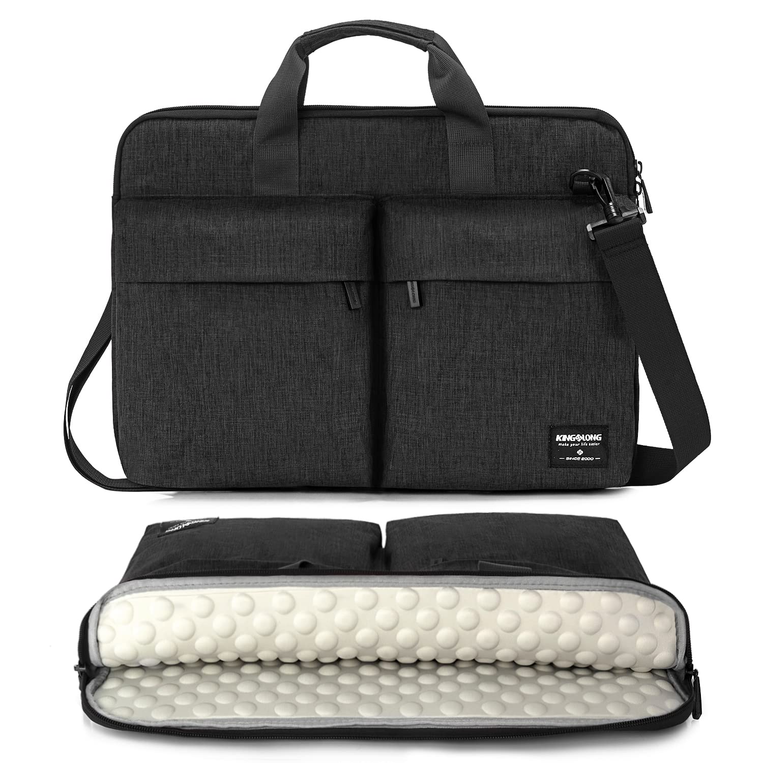 KINGSLONG 14 Inch Laptop Case - Slim Lightweight Messenger Bag for Acer, Asus, Lenovo, HP, Toshiba Ultrabooks - Durable Shoulder Handbag for Men & Women - Perfect for Work, School & Travel, Black