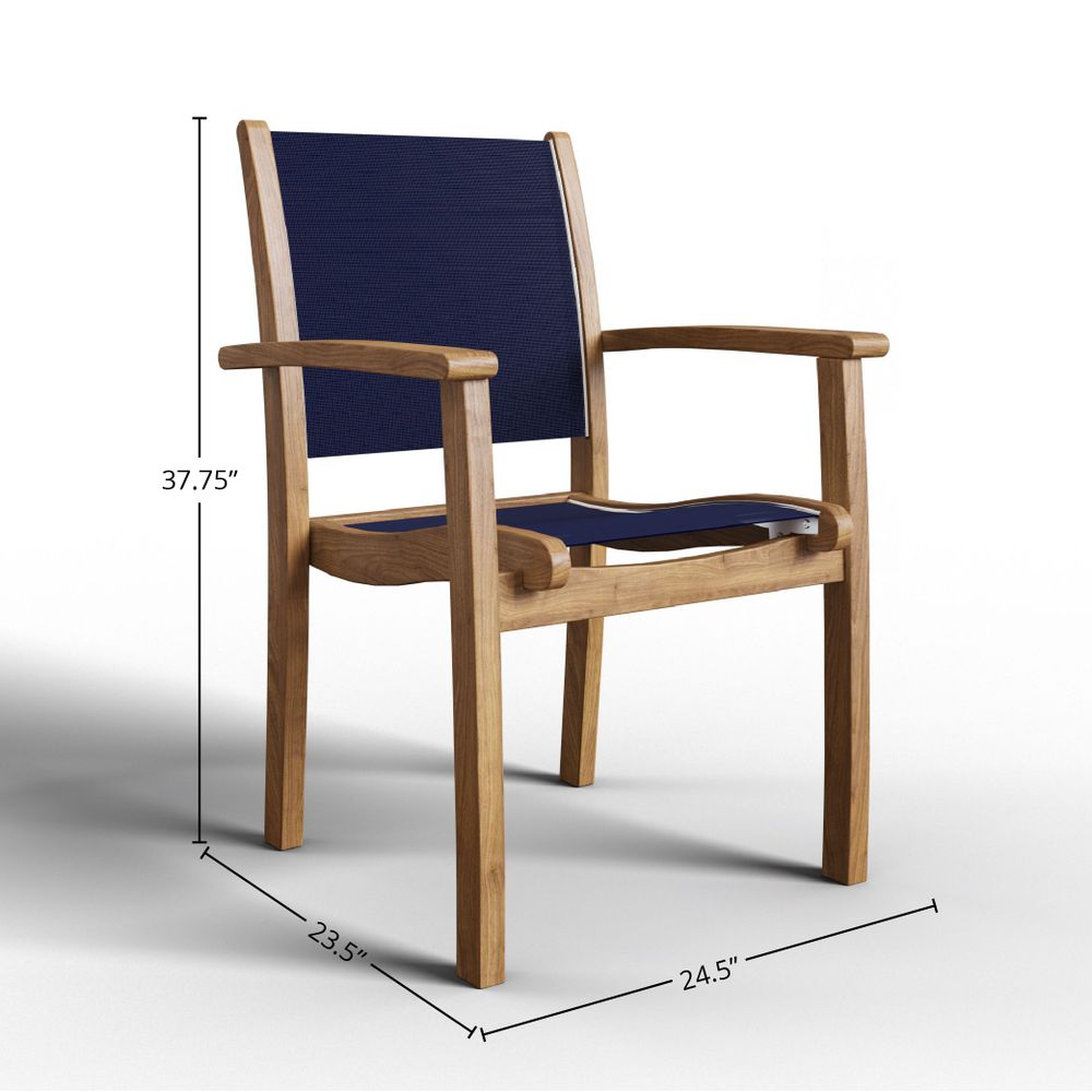 Perrin 5-Piece Square Teak Outdoor Dining Set with Stacking Armchairs - Durable Blue Patio Furniture for Backyard, Garden & Poolside Dining