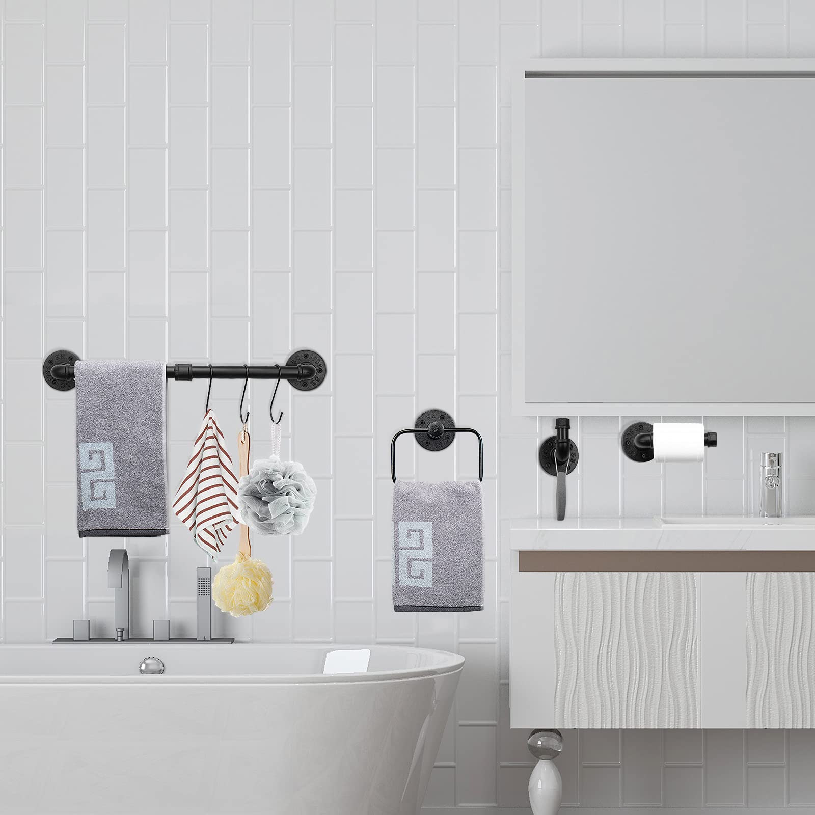 NearMoon 4-Piece Industrial Pipe Bathroom Hardware Set - 18