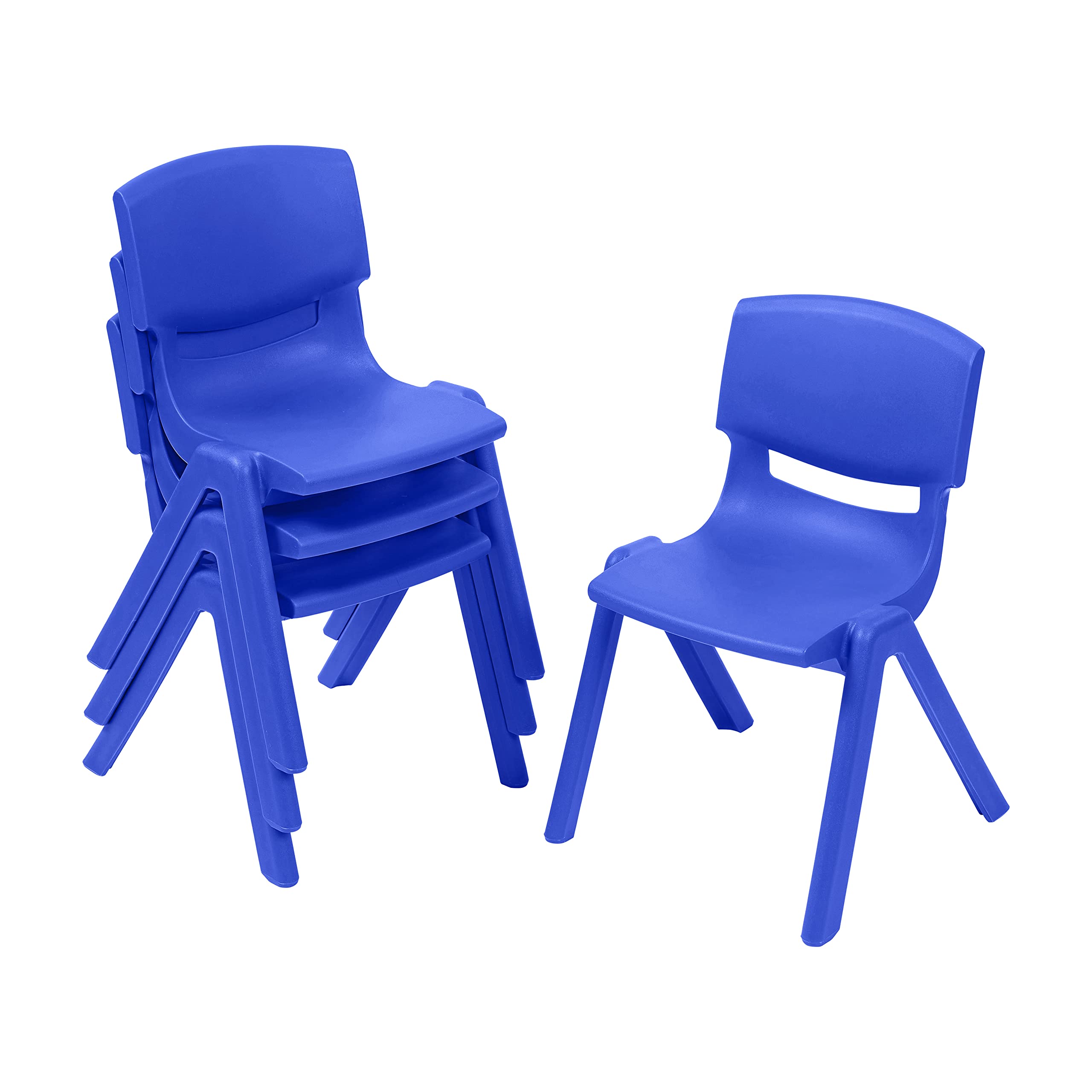 ECR4Kids 12-Inch Plastic Stackable School Chairs for Kids - Set of 4, Blue - Perfect for Classrooms, Daycares & Playrooms