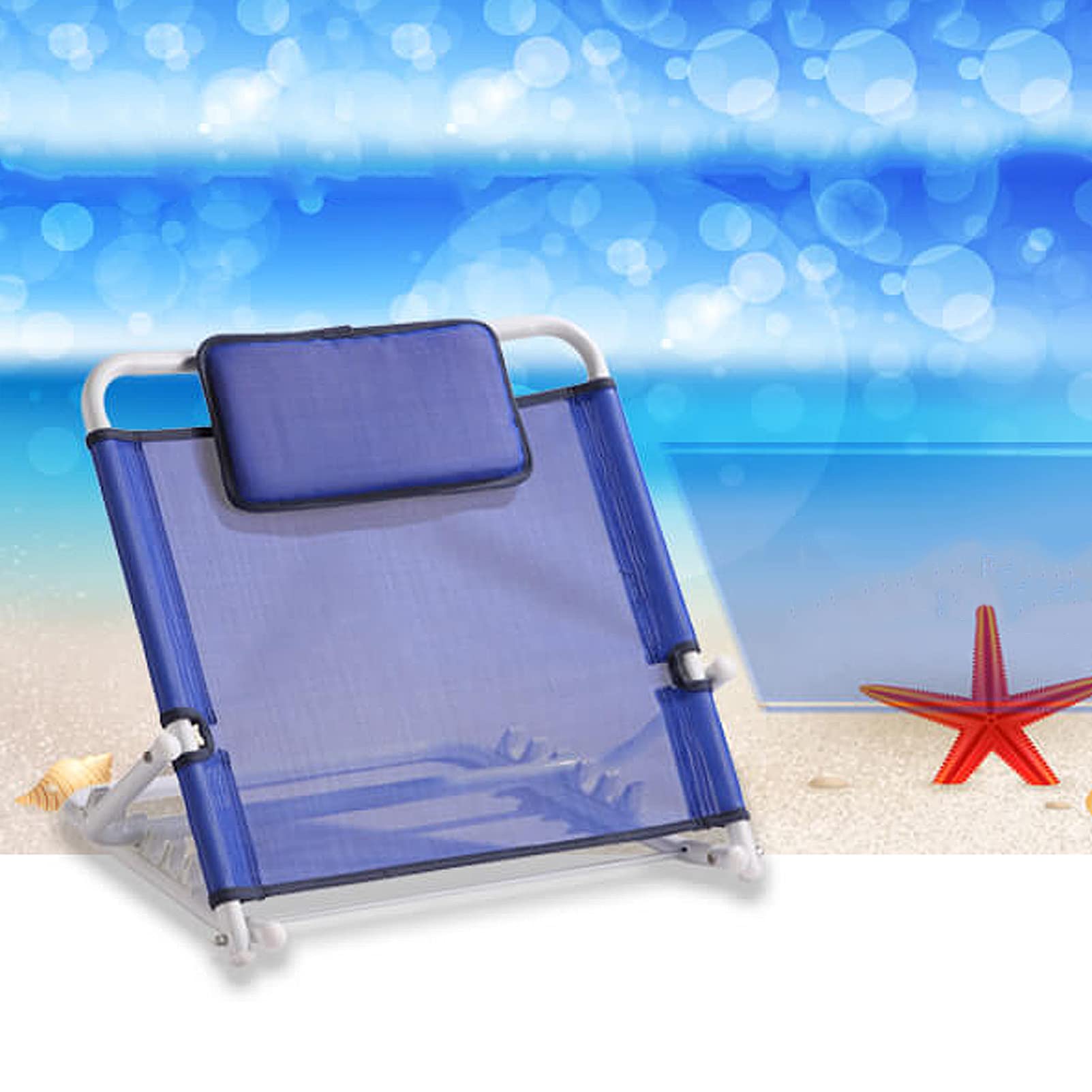 Adjustable Padded Lightweight Back Rest for Beach, Travel, Lounge & Camping - Breathable Fabric Sit-Up Support for Beds (Blue) - Perfect for Relaxing, Reading & Outdoor Activities