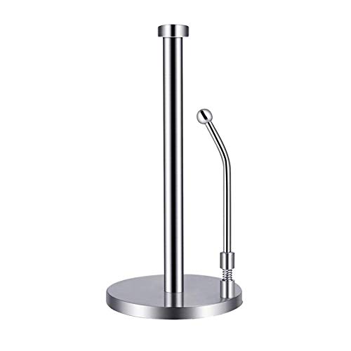 Stainless Steel Paper Towel Holder - One-Handed Tear Standing Tissue Dispenser with Modern Design for Kitchen, Bathroom, Office & RV Use