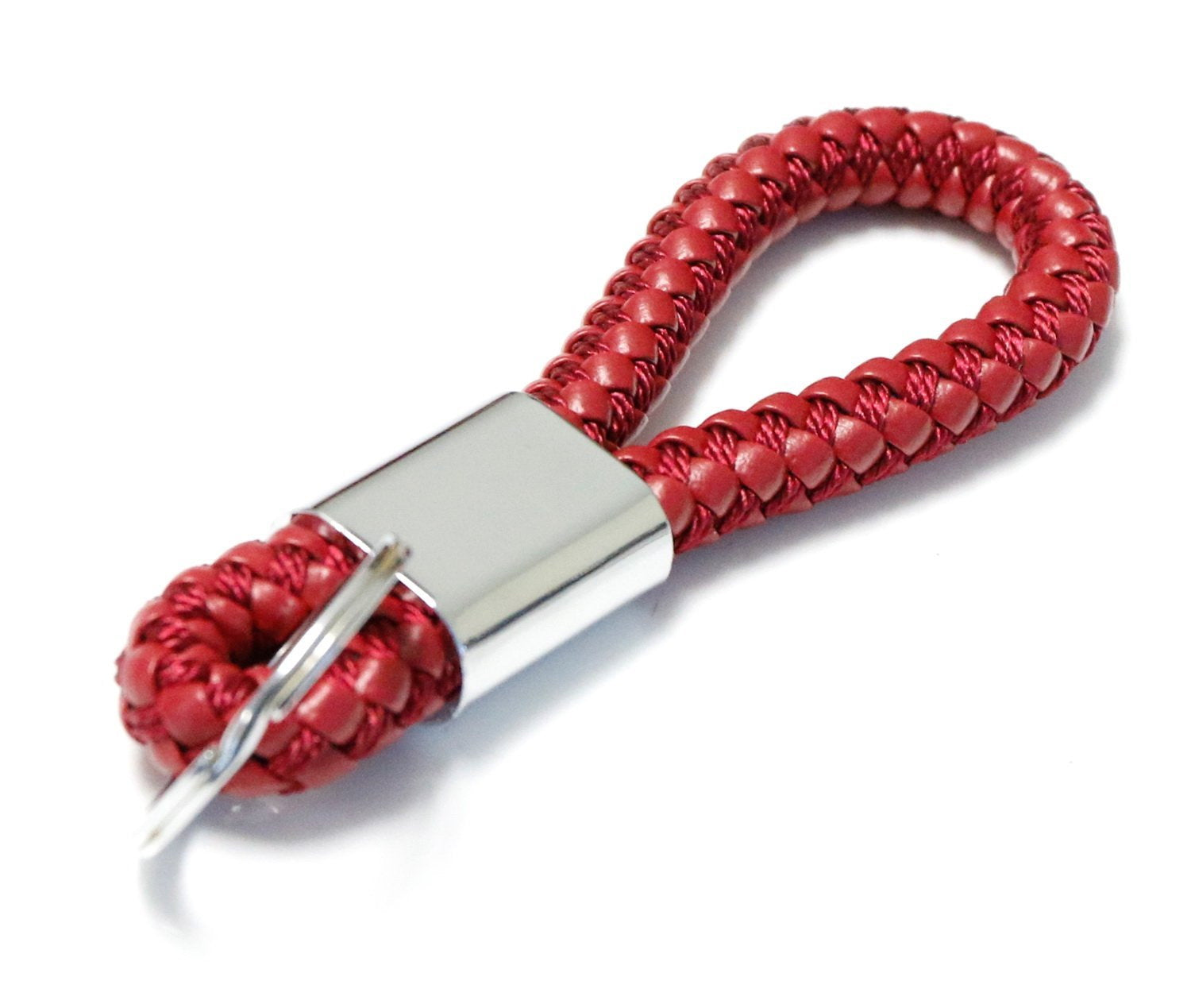 Braided Leather Keychain with Ring - Durable Red Leather Strap for Car Keys & Key Fobs | Perfect for Key Organization & Easy Access in Car, Home, or Office