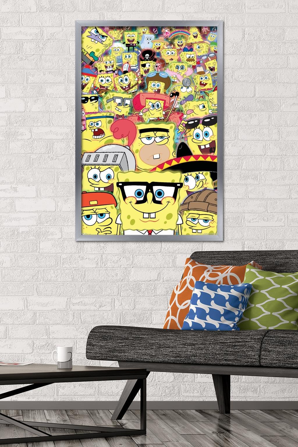 Trends International Nickelodeon SpongeBob SquarePants Disguise Wall Poster - 22.375 x 34 Inches, Silver Framed Art Print - Perfect for Kids' Bedroom Decor, Game Room, or Classroom Wall Art