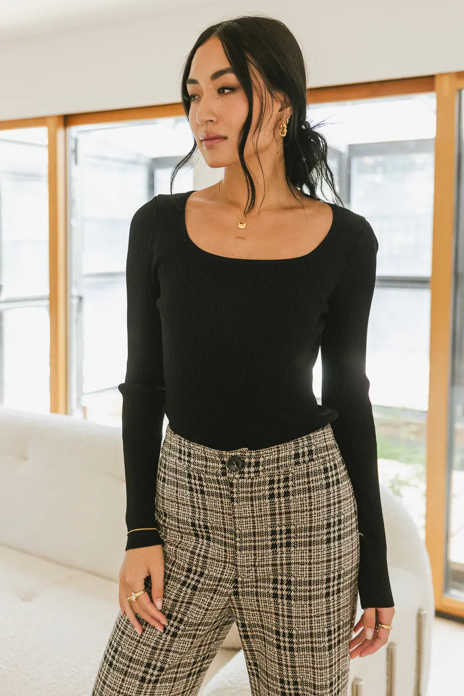 Kali Fitted Ribbed Sweater for Women - Black Knit Pullover Winter Top | Cozy Casual Wear for Office, Date Night & Fall Outfits