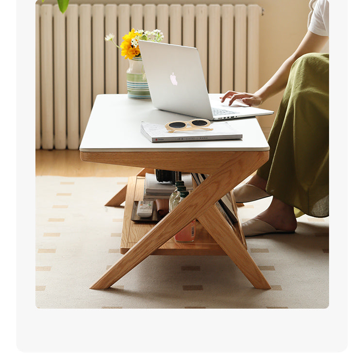 Solid Oak Wood Modern Rocking Coffee Table - Stylish and Durable Living Room Centerpiece for Cozy Home Decor