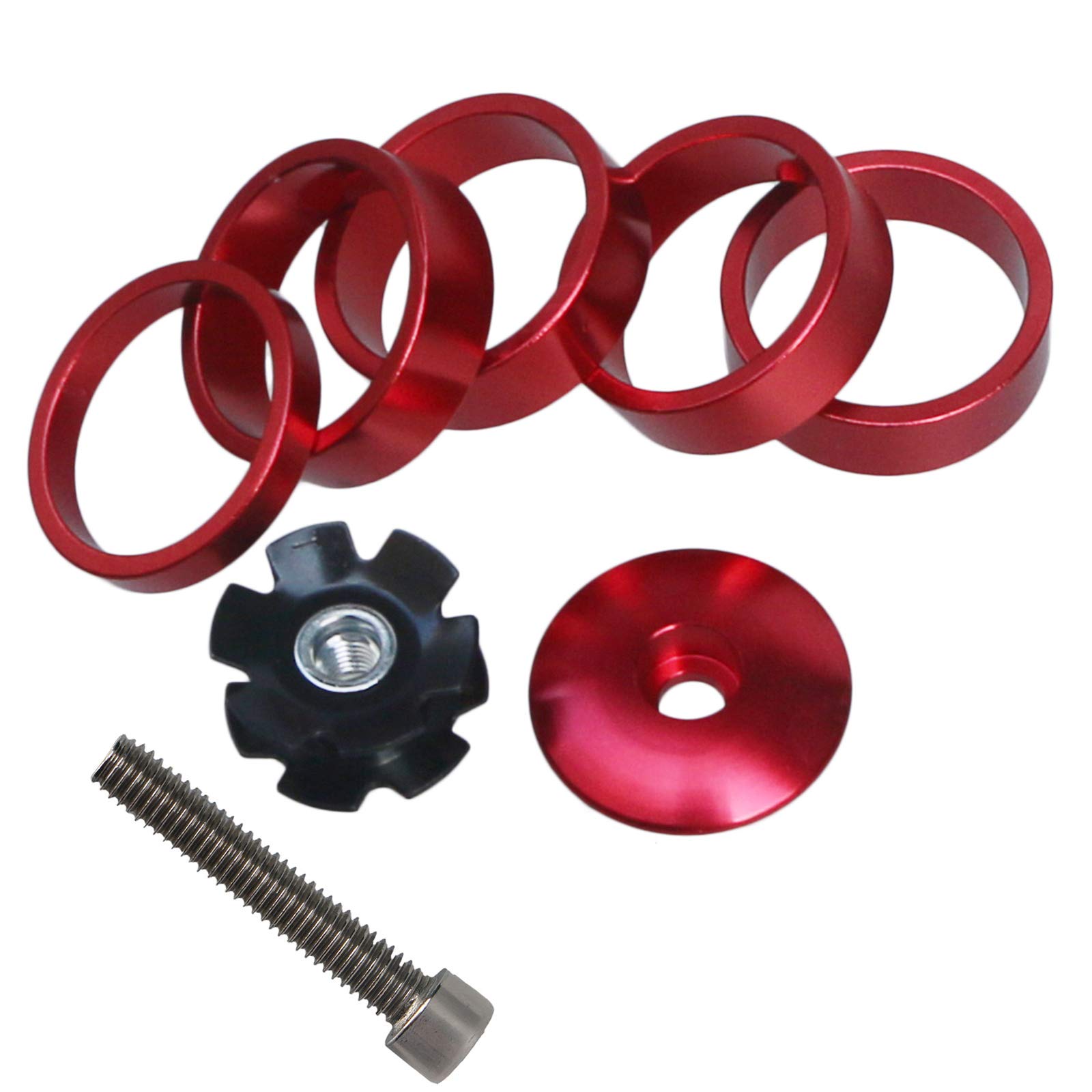 GANOPPER 1 1/8 Inch Bicycle Headset Spacer Kit - Includes Stem Top Cap & Star Nut (4 Colors: Black, Red, Blue, Gold) - Perfect for MTB, Road Bike & BMX Upgrades