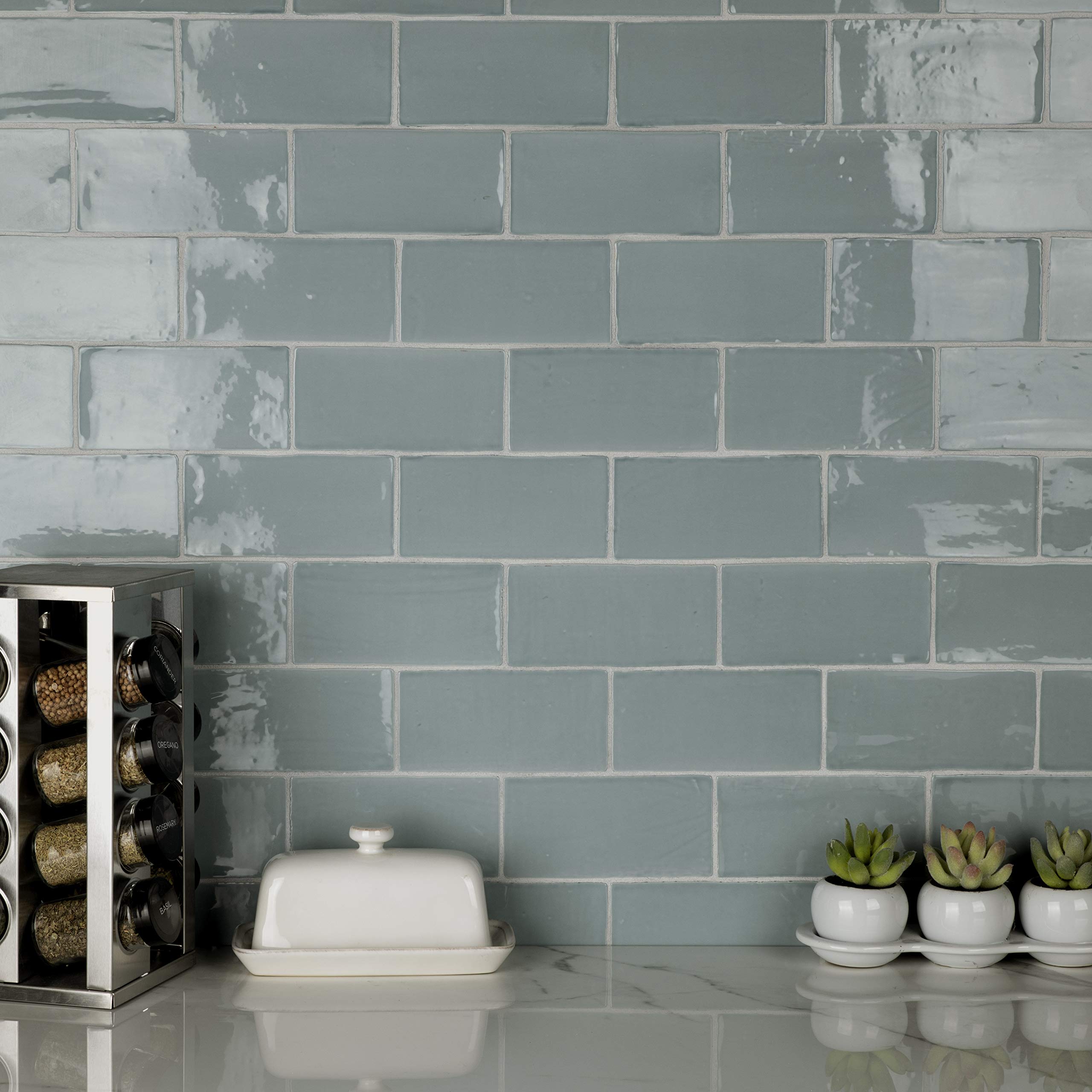 SomerTile WNU36CAC Penn Aqua Ceramic Wall Tile 3x6 Inch - Waterproof Blue Subway Tile for Kitchen Backsplash, Bathroom Shower & Pool Surround - Matte Finish Ceramic Mosaic Tile (10 Sheets/Box)