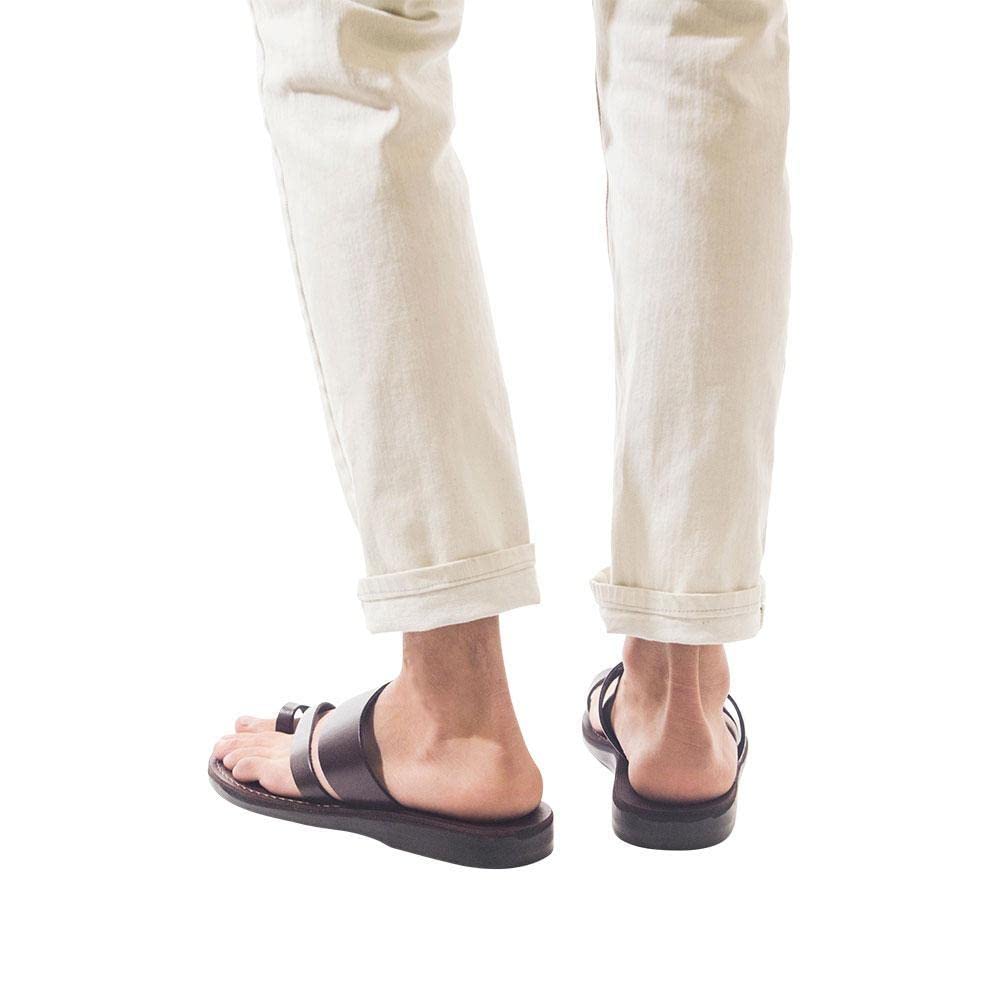 Zohar Men's Leather Toe Ring Sandals - Comfortable Bohemian Style Flip Flops for Beach, Pool, and Summer Outdoor Wear