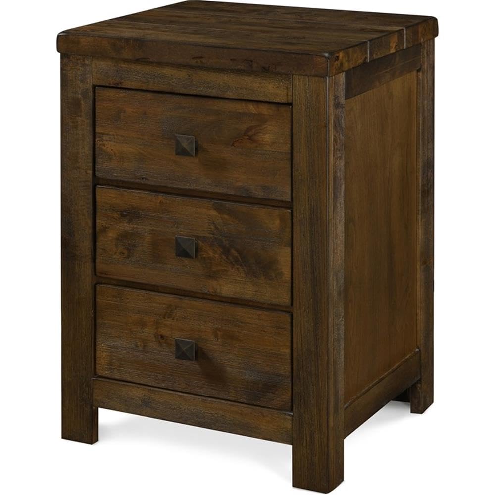 Finch Stratford Farmhouse Wooden Nightstand with 3 Drawers - Rustic Brown Bedside End Table with Space Saving Design for Bedroom, Living Room, or Office