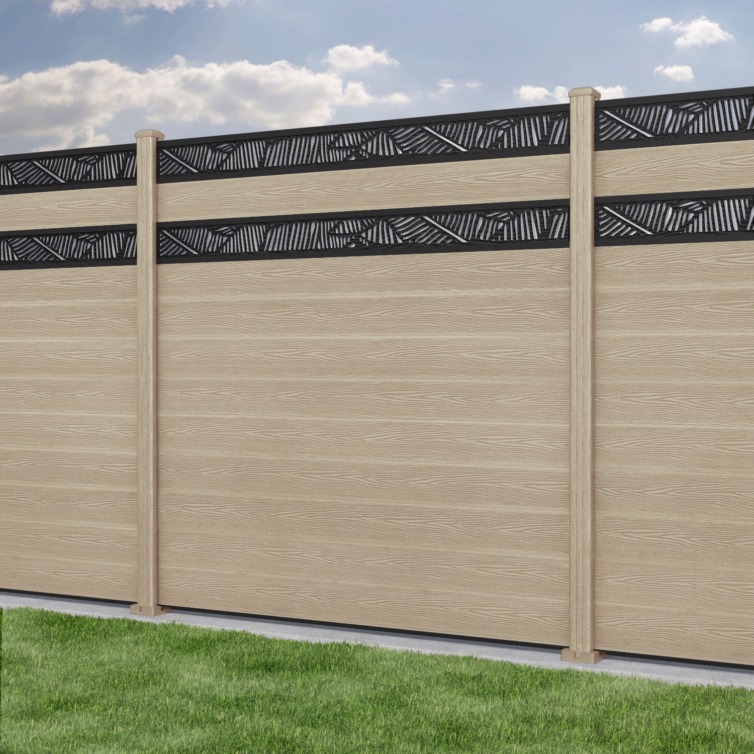 Classic Feather Split Screen Fence Panel - Light Oak Composite Privacy Fence with Durable Posts | Perfect for Backyard, Garden, and Patio Privacy Screening