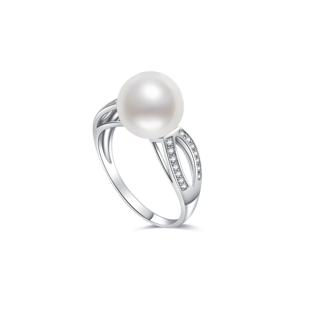 18K Solid Gold Diamond Freshwater Pearl Ring for Women - Elegant Pearl Jewelry Gift for Anniversary, Engagement & Wedding - KR00046