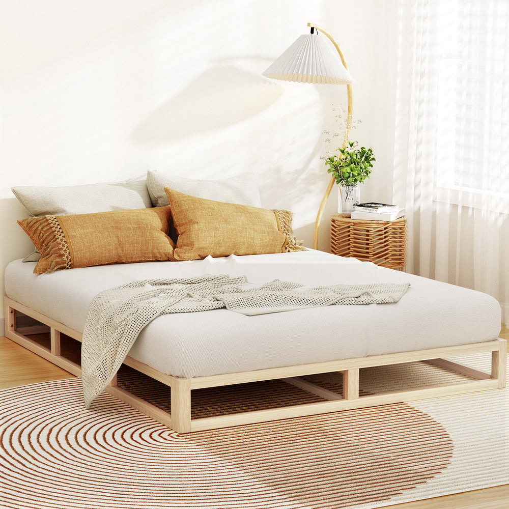 Minimalist Solid Pinewood Bed Frame Queen Size - Sturdy & Eco-Friendly Wooden Bed for Modern Bedrooms, Perfect for Master Bedrooms, Guest Rooms & Dormitories