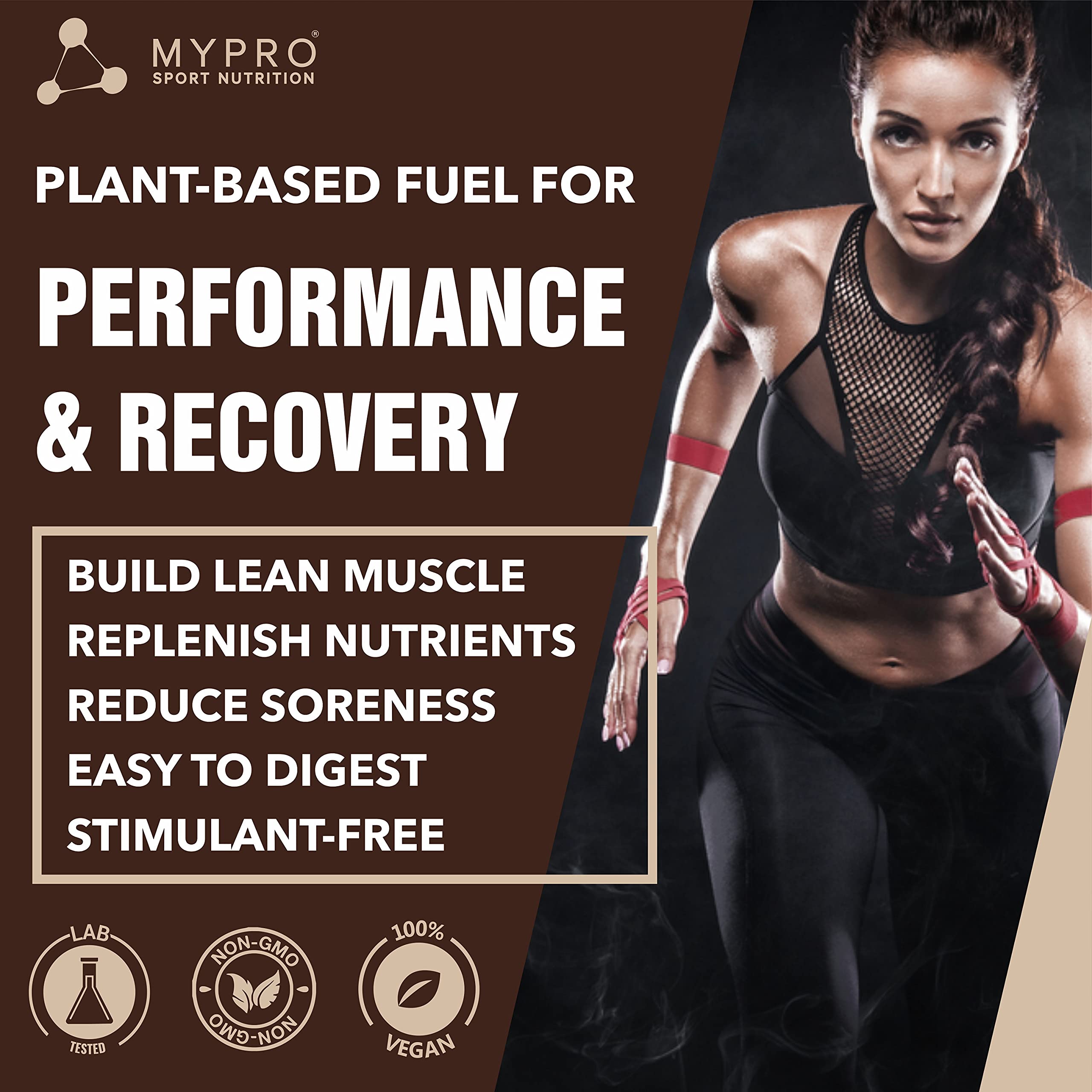 Mypro Sport Nutrition Plant Protein Powder - Pea & Brown Rice Protein (23g Protein, 22 Vitamins & Minerals, 5g BCAA) Vegan Protein Supplement - Coffee Caramel Flavor, 500g | Ideal for Post-Workout Recovery, Muscle Building & Healthy Lifestyle