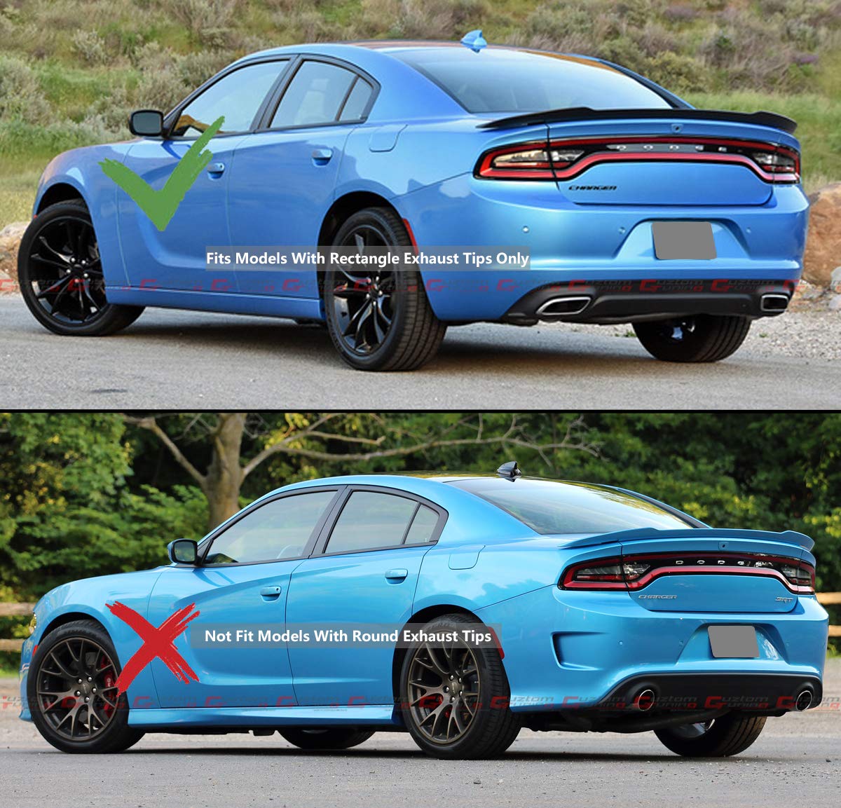 Shark Fin Rear Bumper Diffuser Valance Lip for 2015-2023 Dodge Charger SXT SE - Painted Carbon Fiber Finish - Enhance Aerodynamics & Style for Street Racing & Car Shows