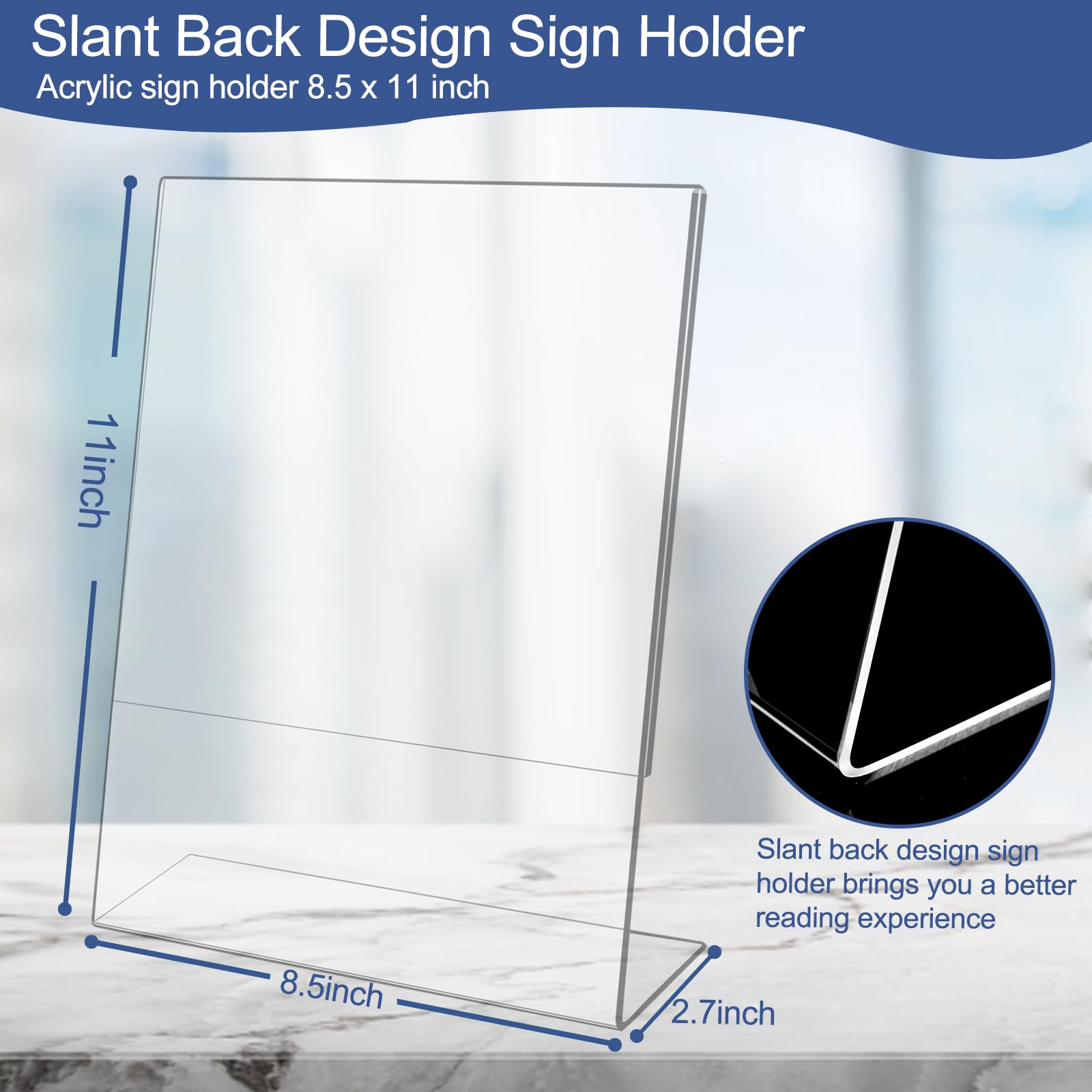 8.5 x 11 Acrylic Sign Holders - 6 Pack Clear Tabletop Display Stands for Menus, Price Signs & Promotions | Perfect for Office, Restaurant, Retail & Home Decor