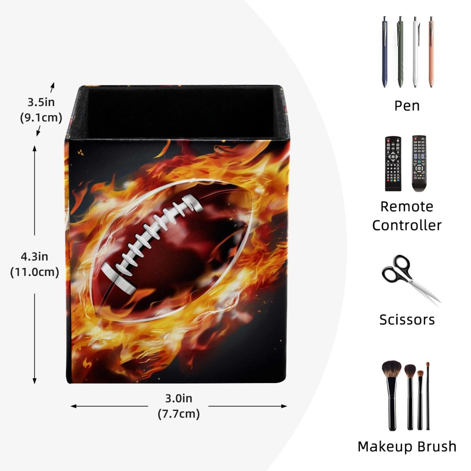 Premium Desk Pen Holder & Pencil Organizer - American Football & Fire Design - Office Supplies for Home, School & Workplace Organization
