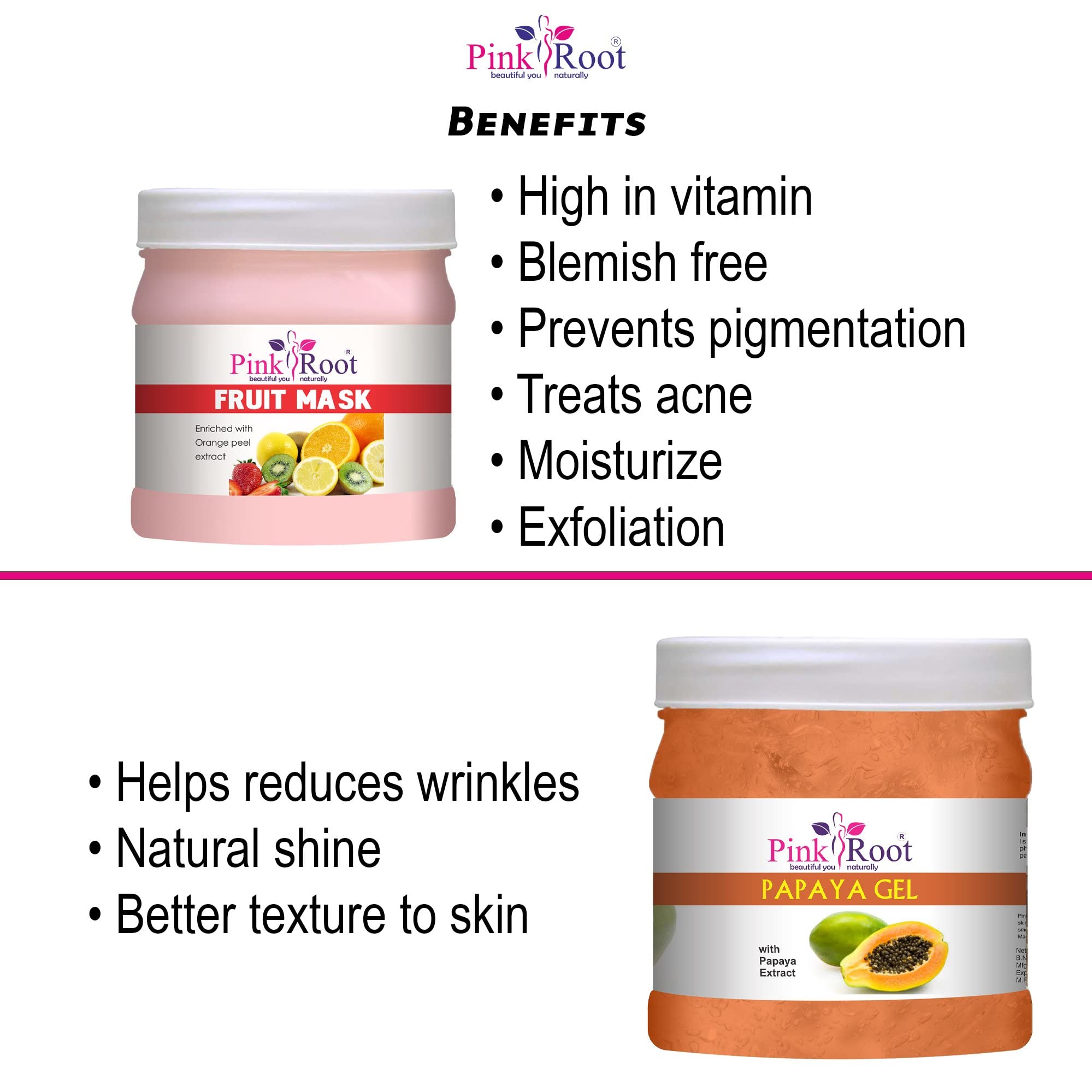 Pink Root Fruit Mask 500g with Papaya Gel 500g - Brightening & Hydrating Face Treatment for Glowing Skin | Perfect for Daily Skincare Routine & Spa Days