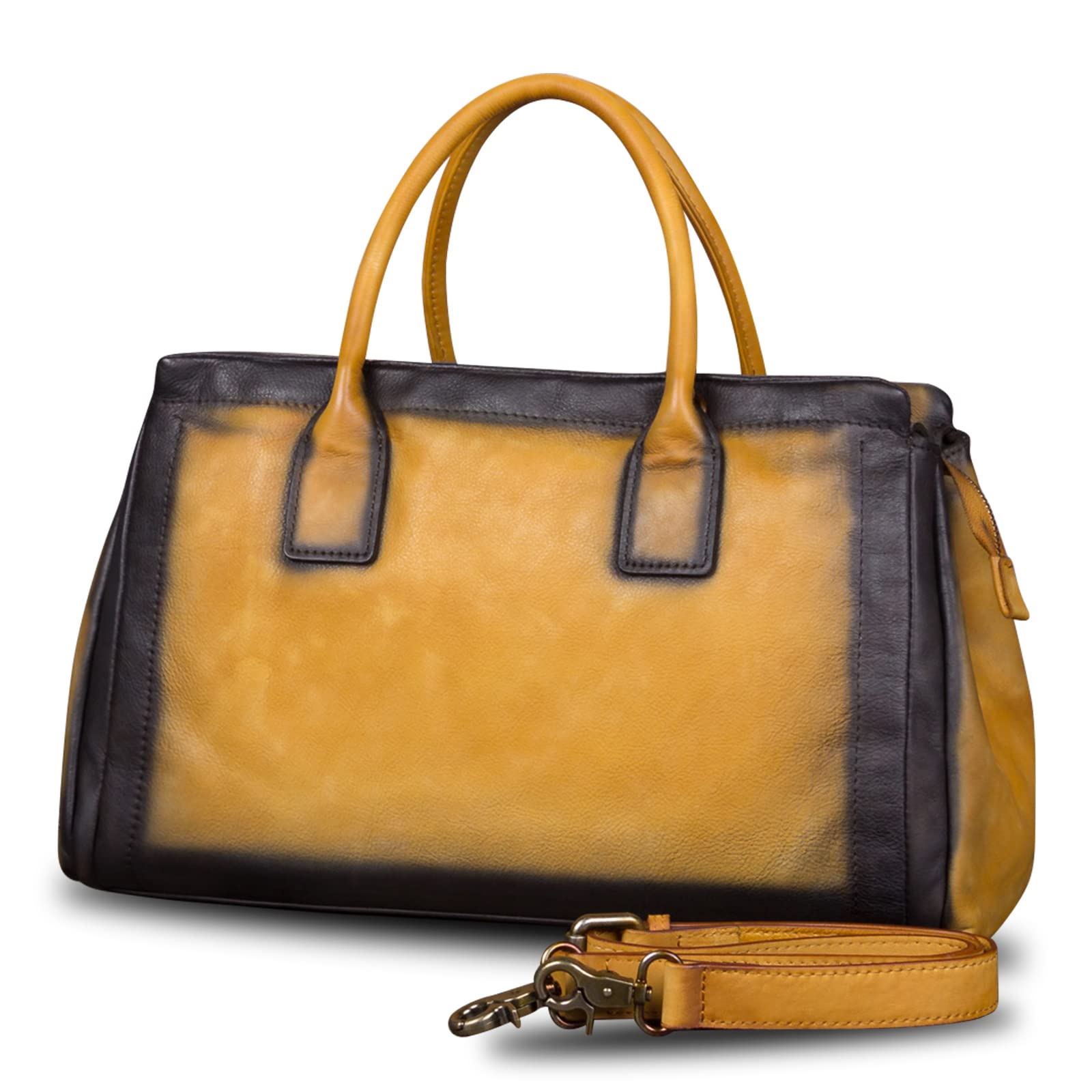 Genuine Leather Top Handle Handbag for Women - Vintage Handmade Satchel Purse with Crossbody Strap - Retro Cowhide Hobo Bag for Work, Travel & Everyday Use