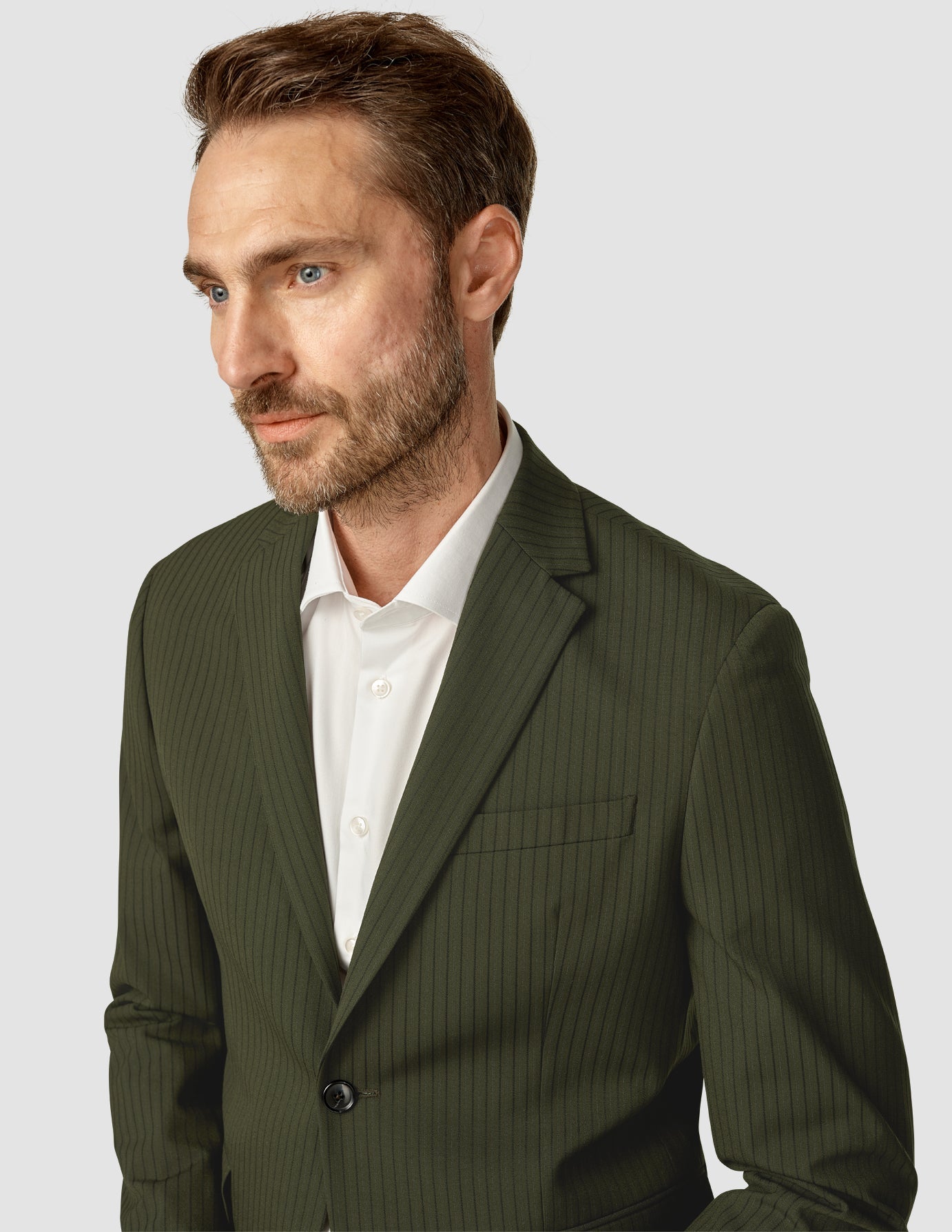 Slim Fit Essential Blazer for Men - Moss Green Pinstripe Suit Jacket | Business Casual & Office Wear | Perfect for Work, Interviews & Formal Events