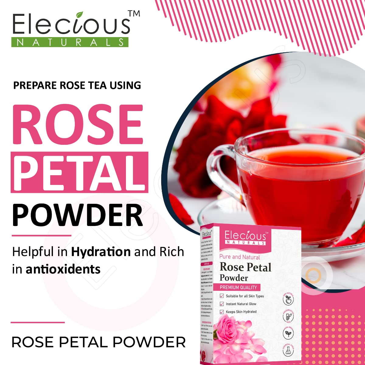 Pure Rose Petals Powder for Face, Skin & Hair Care - 200g | All-Natural, Chemical-Free, Non-GMO, No Artificial Colors | DIY Beauty, Aromatherapy & Spa Treatments