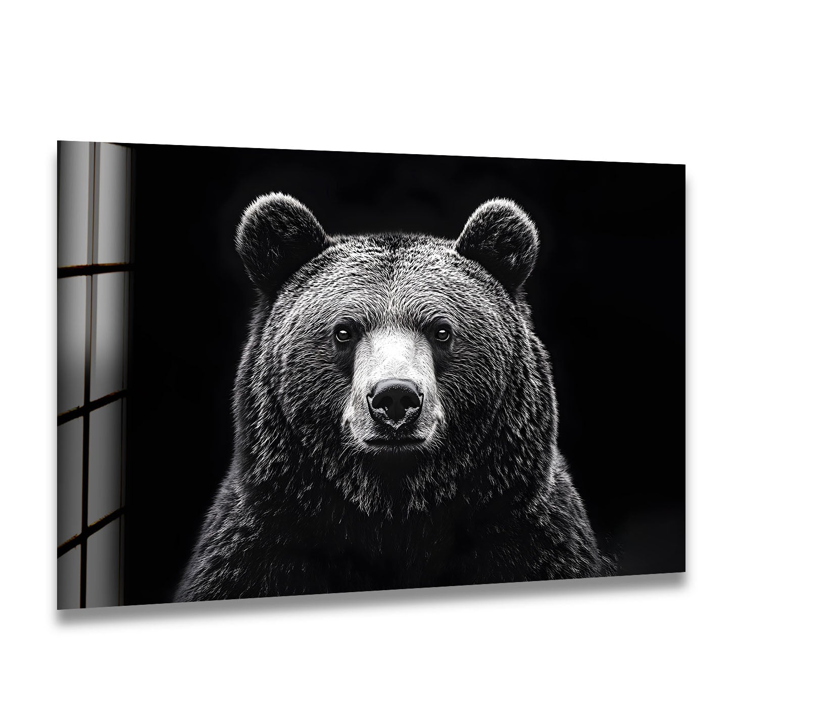 Black and White Bear Wall Art - Modern Animal Design on Glass for Living Room, Bedroom & Office Decor
