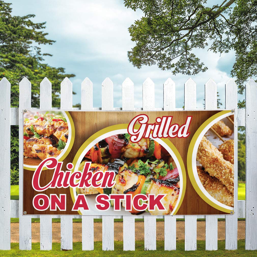 Vinyl Banner - 48x96 Inches Weatherproof Outdoor Sign with 8 Grommets | Durable Restaurant, Cafe & Food Advertising | Perfect for Grilled Chicken on a Stick Promotion, Yard Signs & Industrial Use