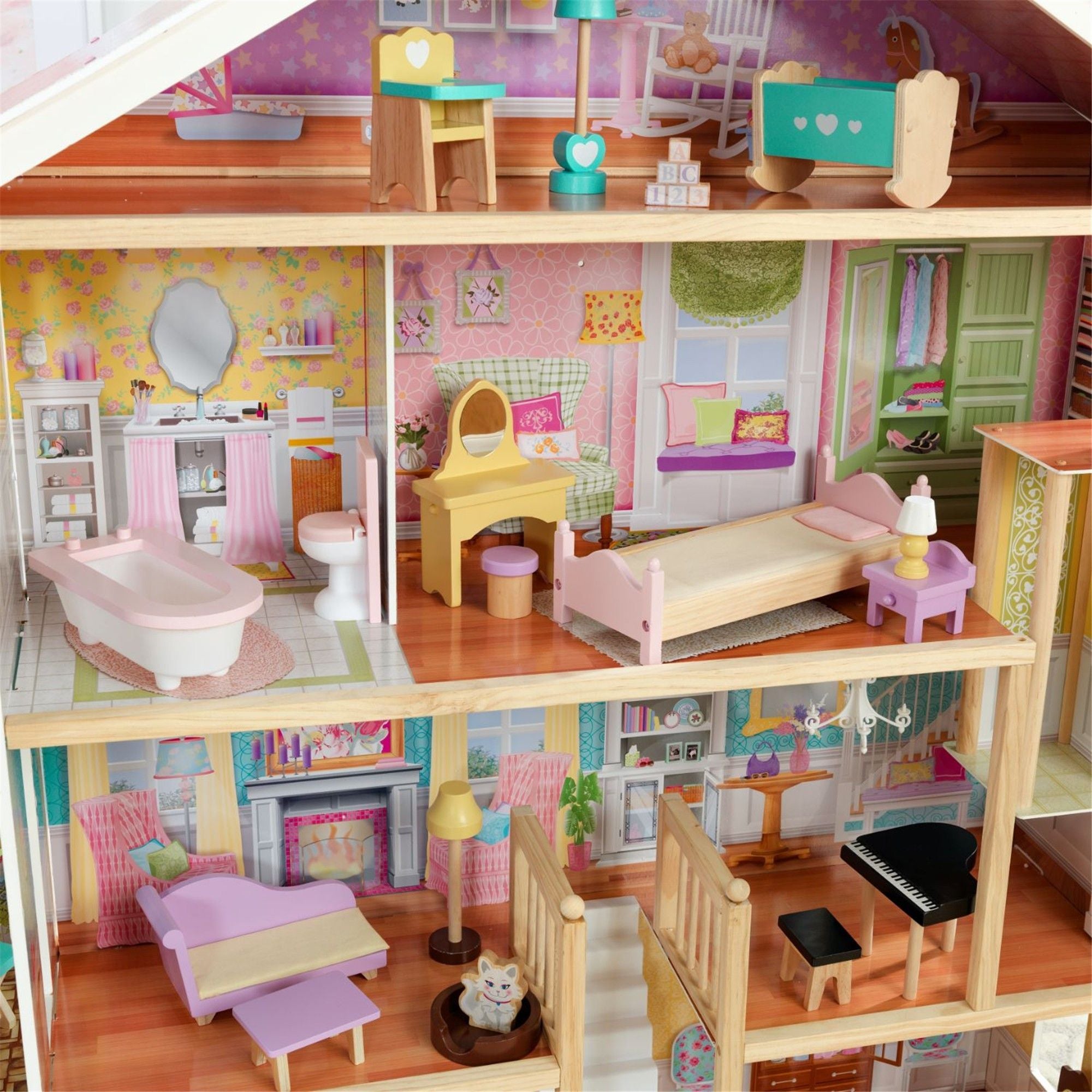 KidKraft Grand View Mansion Dollhouse with Easy Assembly - Large Wooden Doll House for Girls with Furniture & Accessories | Perfect for Pretend Play, Birthday Gifts & Room Decor