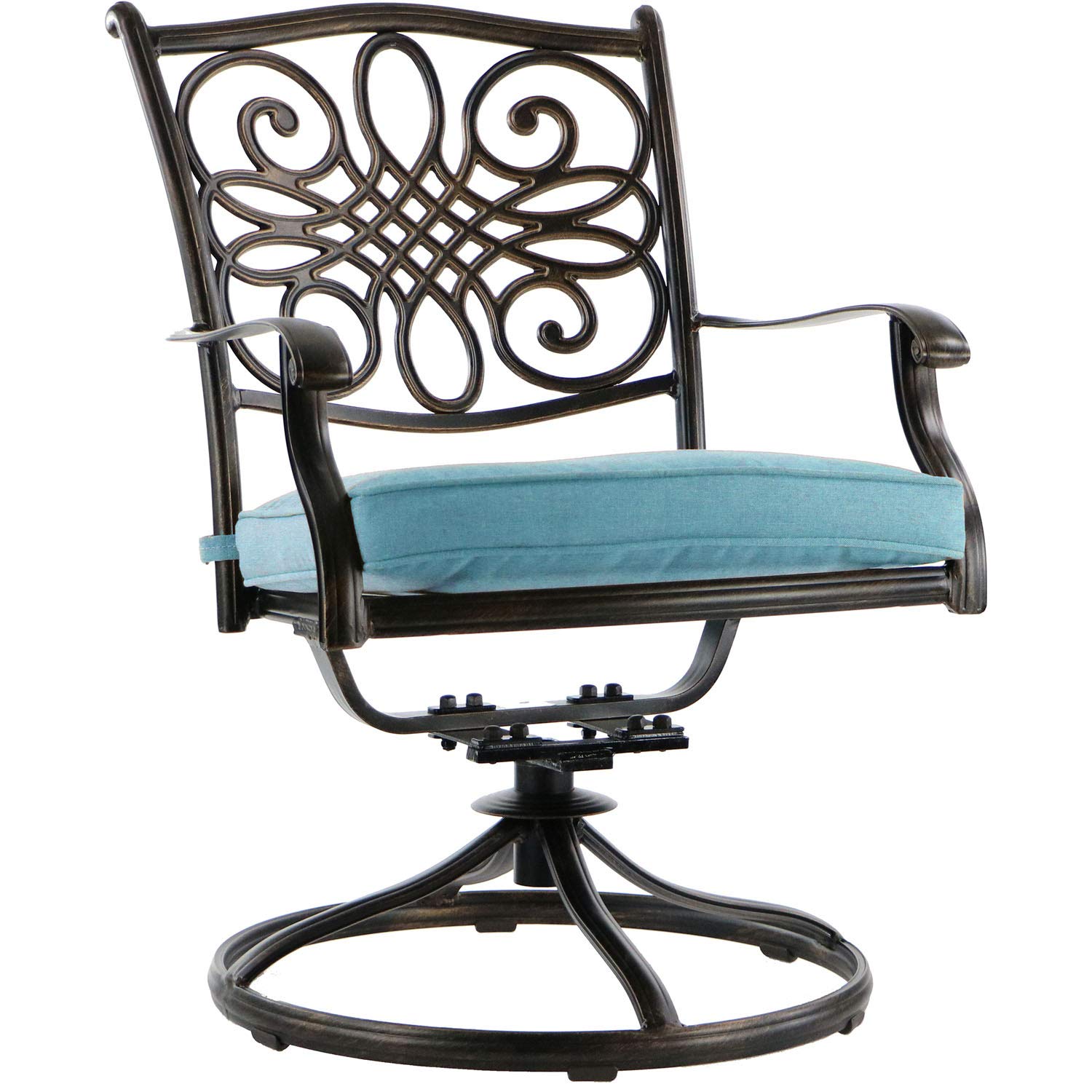 Hanover Monaco 5-Piece Outdoor Patio Set with 4 Blue Cushioned Swivel Rocker Chairs & 51