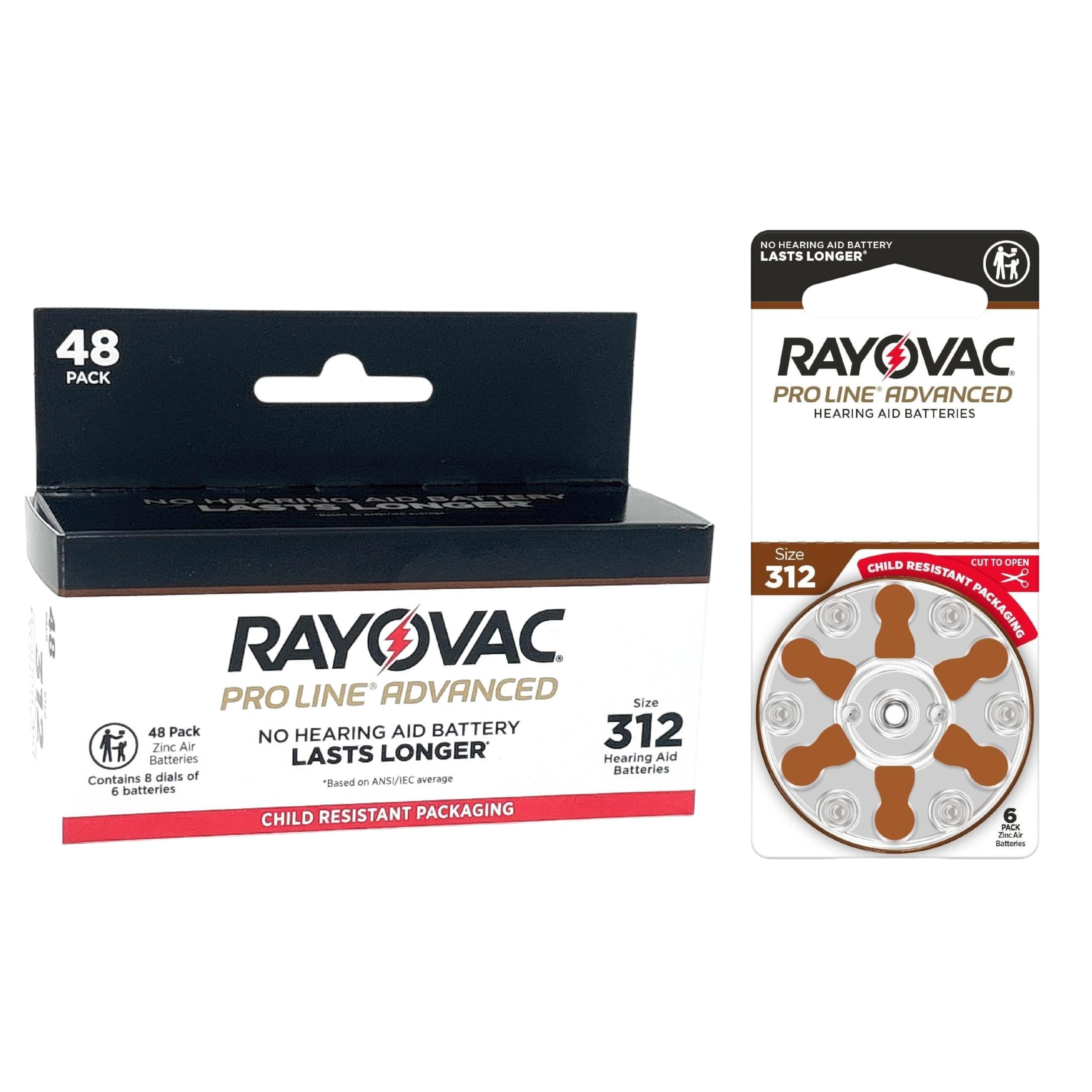 Rayovac Proline Advanced Hearing Aid Batteries Size 312 - 48 Pack | Longest Lasting Hearing Aid Battery | Child-Safe Packaging | Perfect for Travel & Daily Use