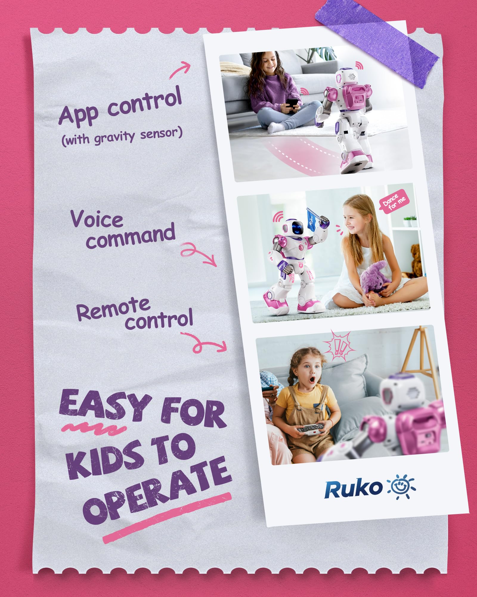Ruko 1088 Smart STEM Programmable Robot Toy for Kids Ages 4-9 - Interactive RC Robot with Voice & App Control, Educational Gift for Boys & Girls (Pink) | STEM Learning, Birthday Gifts & Interactive Playtime