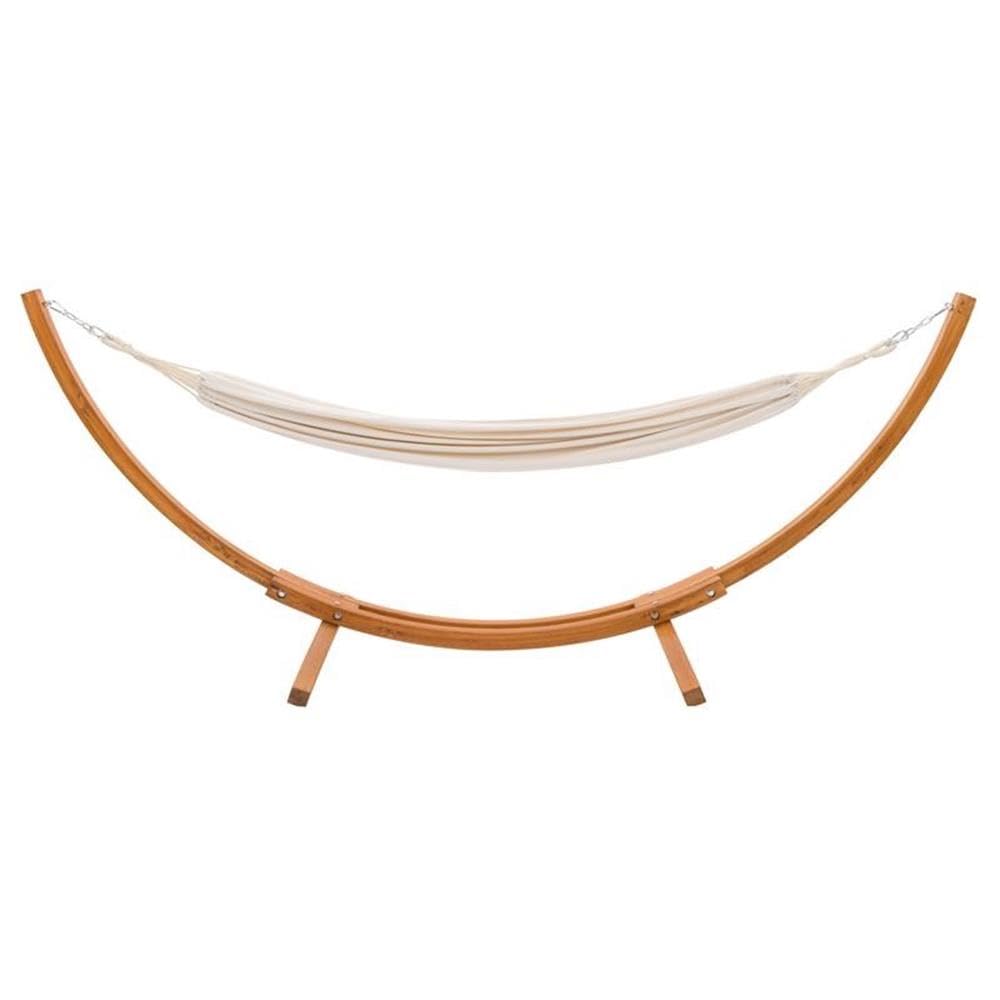 Premium Solid Wood Frame Free Standing Fabric Sling Hammock - Beige Outdoor Relaxation for Patio, Backyard & Beach